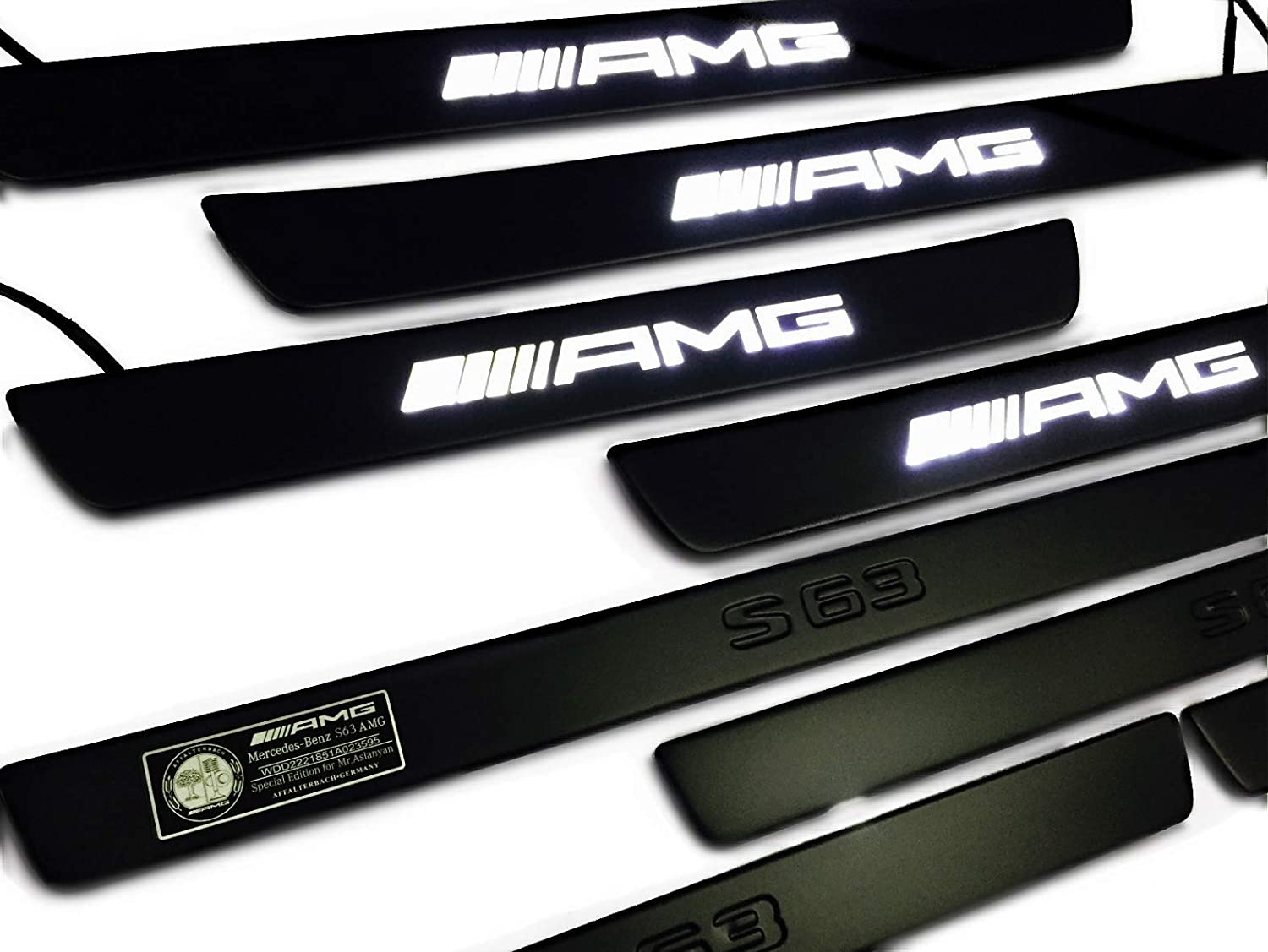 Black door sills LED Illuminated white AMG S63 sign for W222 S222 S63 S500 S550 S65 S Class - Custom Class