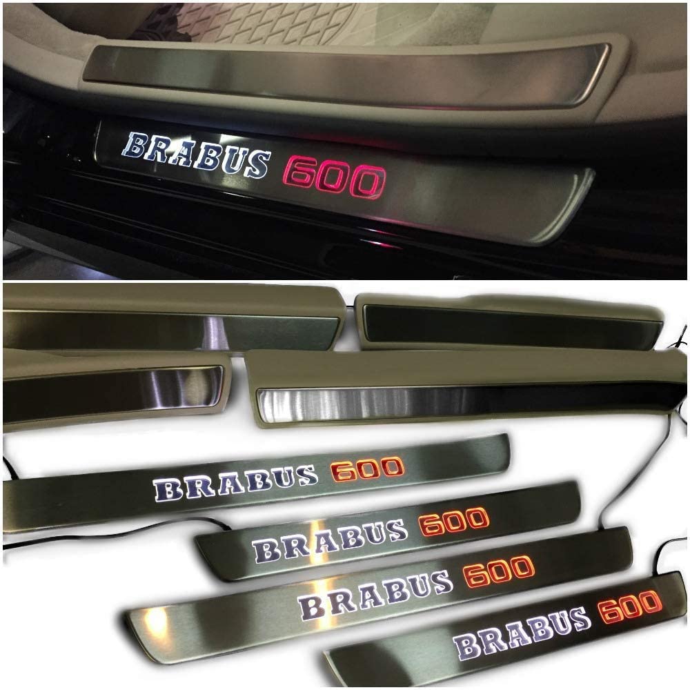 Door sills stainless steel LED Illuminated white orange Brabus 600 sign for W222 S222 S63 S500 S550 S65 S Class - Custom Class