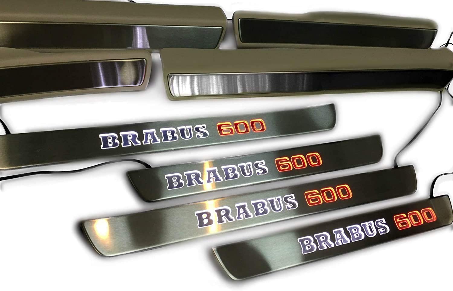 Door sills stainless steel LED Illuminated white orange Brabus 600 sign for W222 S222 S63 S500 S550 S65 S Class - Custom Class