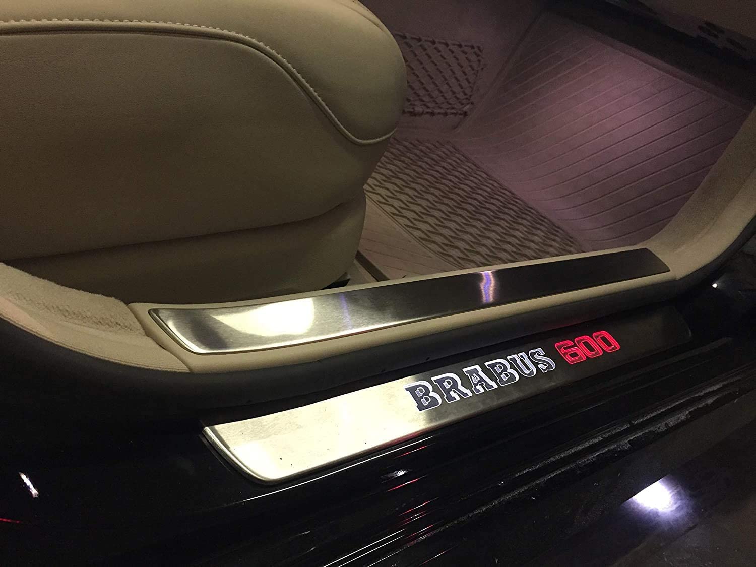 Door sills stainless steel LED Illuminated white orange Brabus 600 sign for W222 S222 S63 S500 S550 S65 S Class - Custom Class