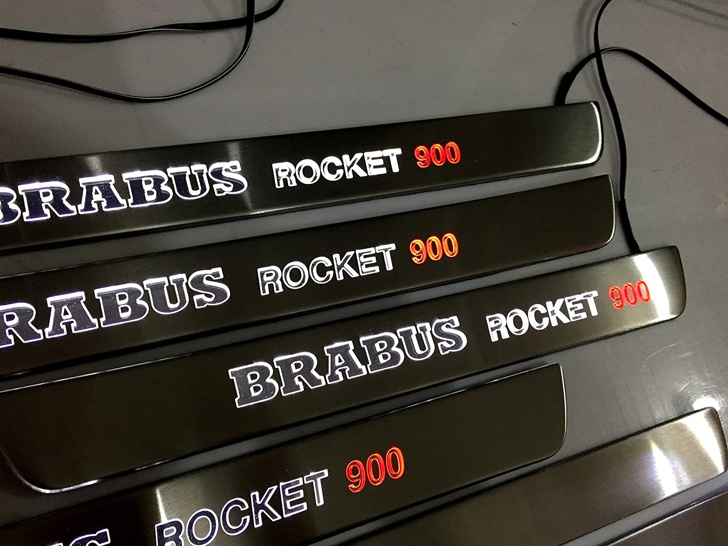 Door sills stainless steel LED Illuminated white red Brabus Rocket 900 sign for W222 S222 S63 S500 S550 S65 S Class - Custom Class