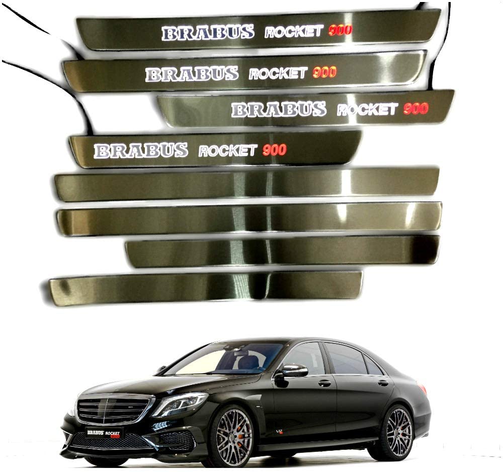 Door sills stainless steel LED Illuminated white red Brabus Rocket 900 sign for W222 S222 S63 S500 S550 S65 S Class - Custom Class
