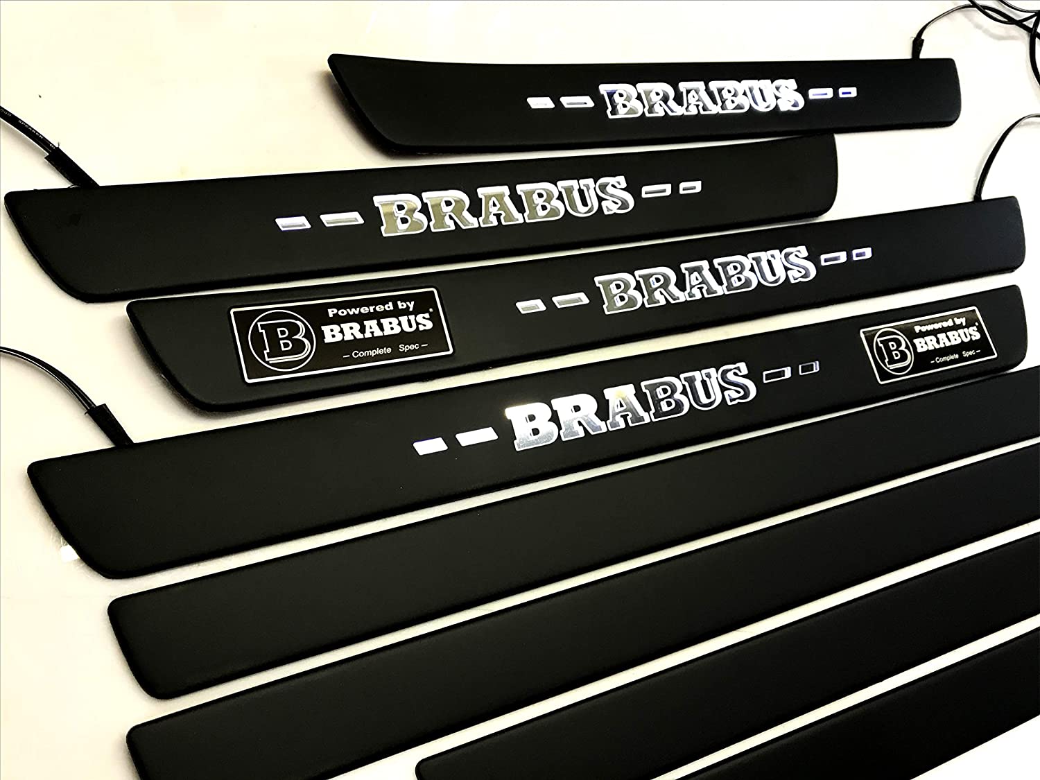 Black door sills LED Illuminated white Brabus sign for W222 S222 S63 S500 S550 S65 S Class - Custom Class