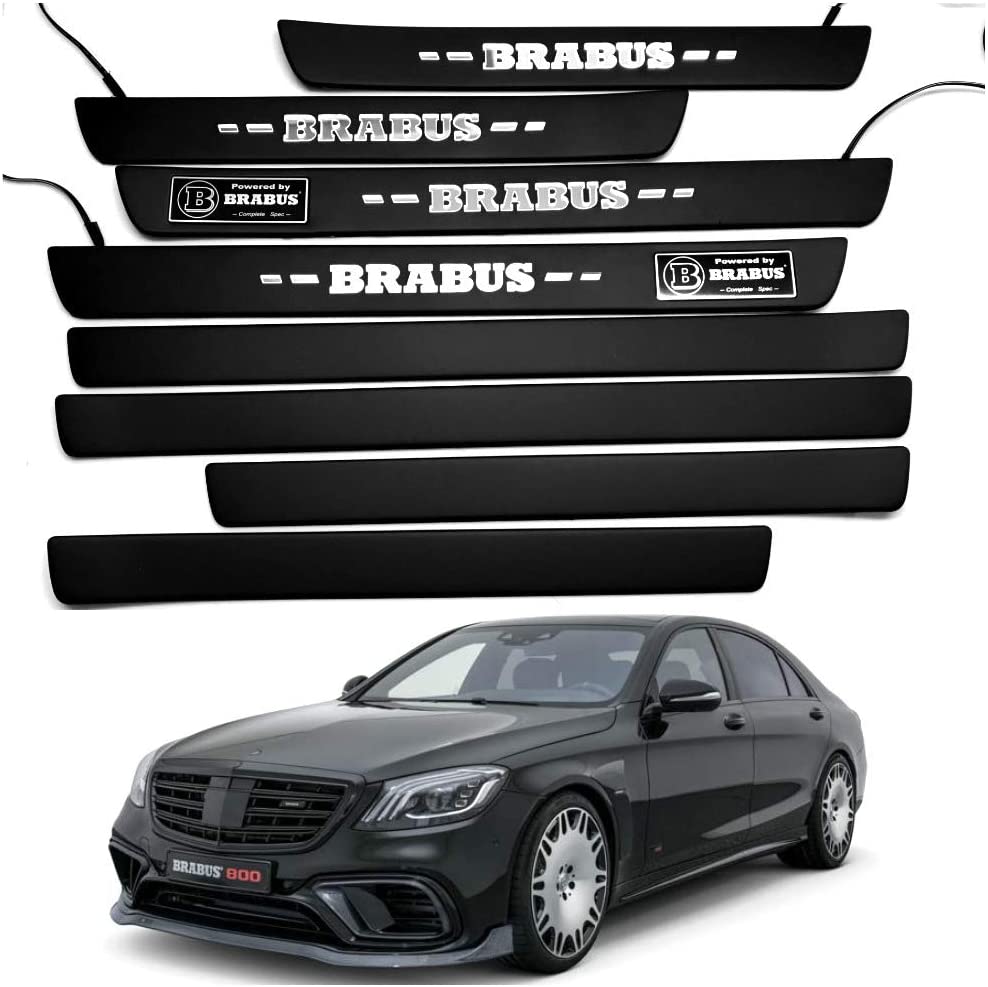 Black door sills LED Illuminated white Brabus sign for W222 S222 S63 S500 S550 S65 S Class - Custom Class