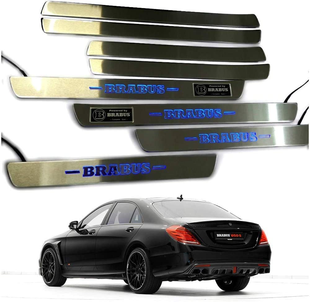Door sills stainless steel LED Illuminated blue Brabus sign for W222 S222 S63 S500 S550 S65 S Class - Custom Class