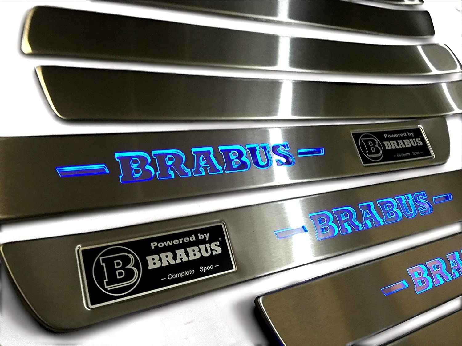 Door sills stainless steel LED Illuminated blue Brabus sign for W222 S222 S63 S500 S550 S65 S Class - Custom Class