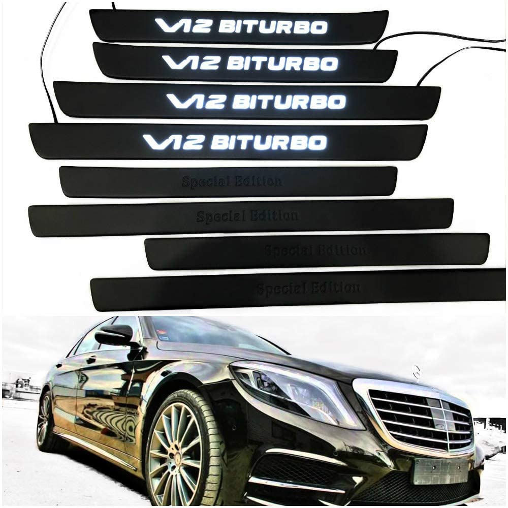 Black door sills LED Illuminated white V12 Biturbo sign for W222 S222 S63 S500 S550 S65 S Class - Custom Class