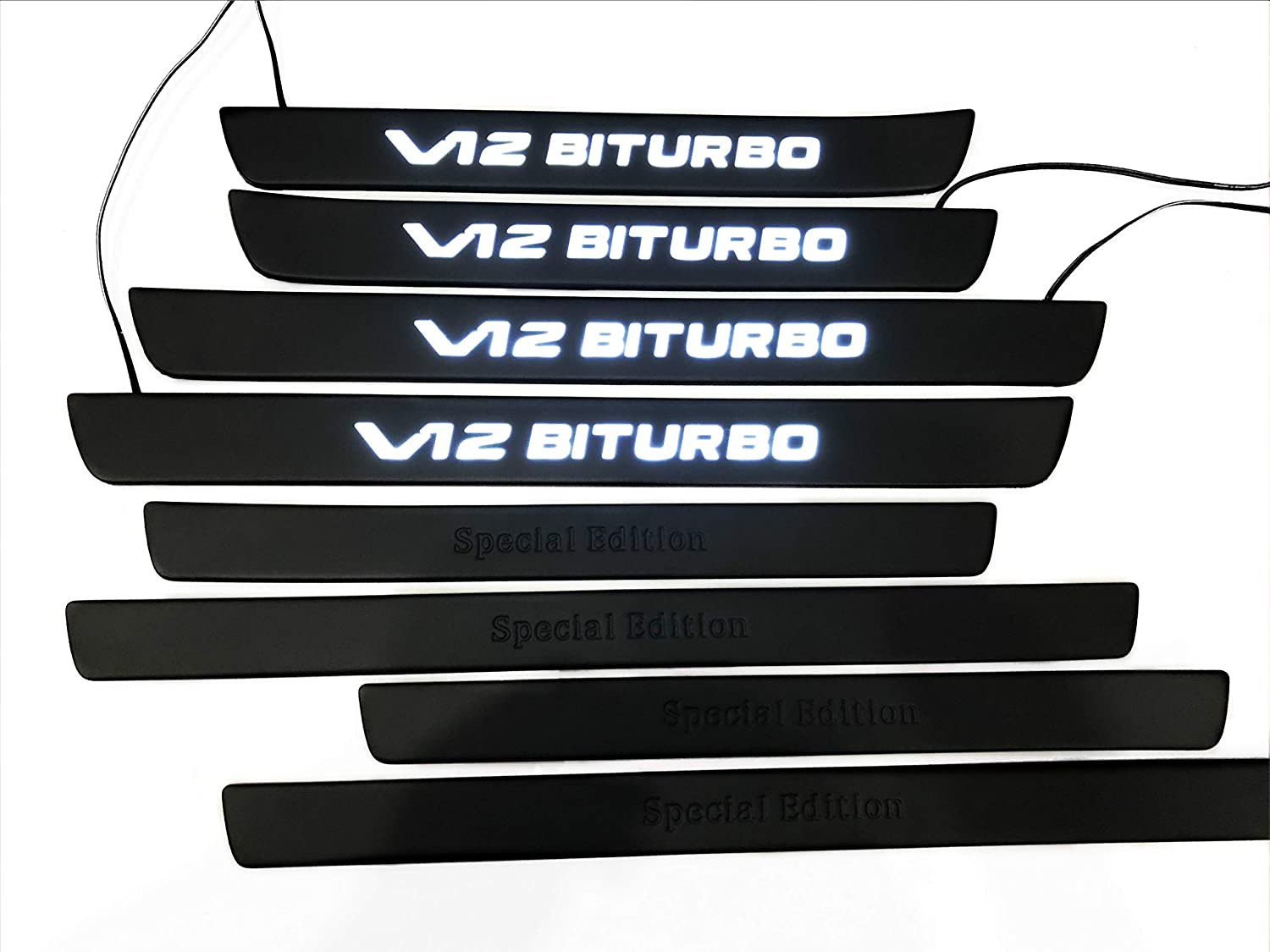 Black door sills LED Illuminated white V12 Biturbo sign for W222 S222 S63 S500 S550 S65 S Class - Custom Class