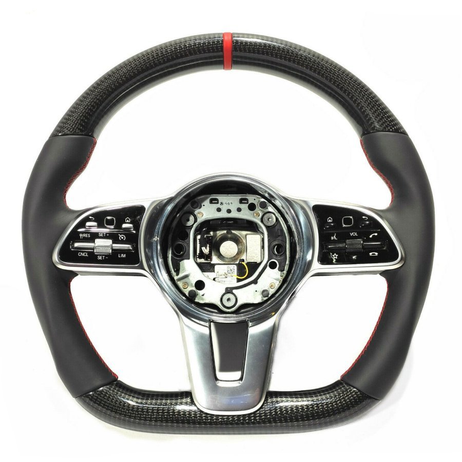 Mercedes-Benz W222 W463A G63 S-Class Steering Wheel Leather Carbon Red Stripe - Custom Class