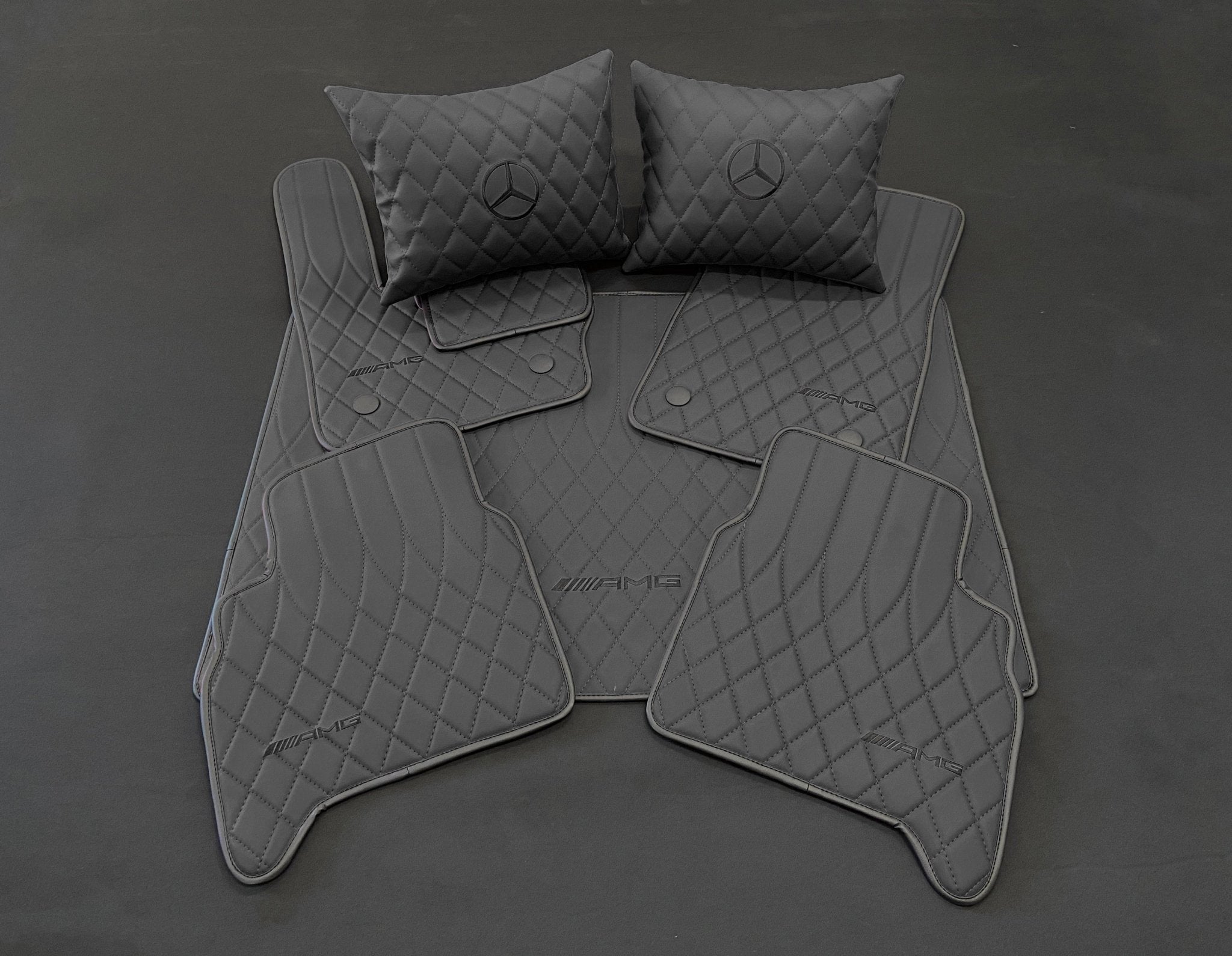 Mercedes-Benz W463A G63 G500 Floor Mats Soft Black Leather Black Stitching Logo Emblem - Custom Class