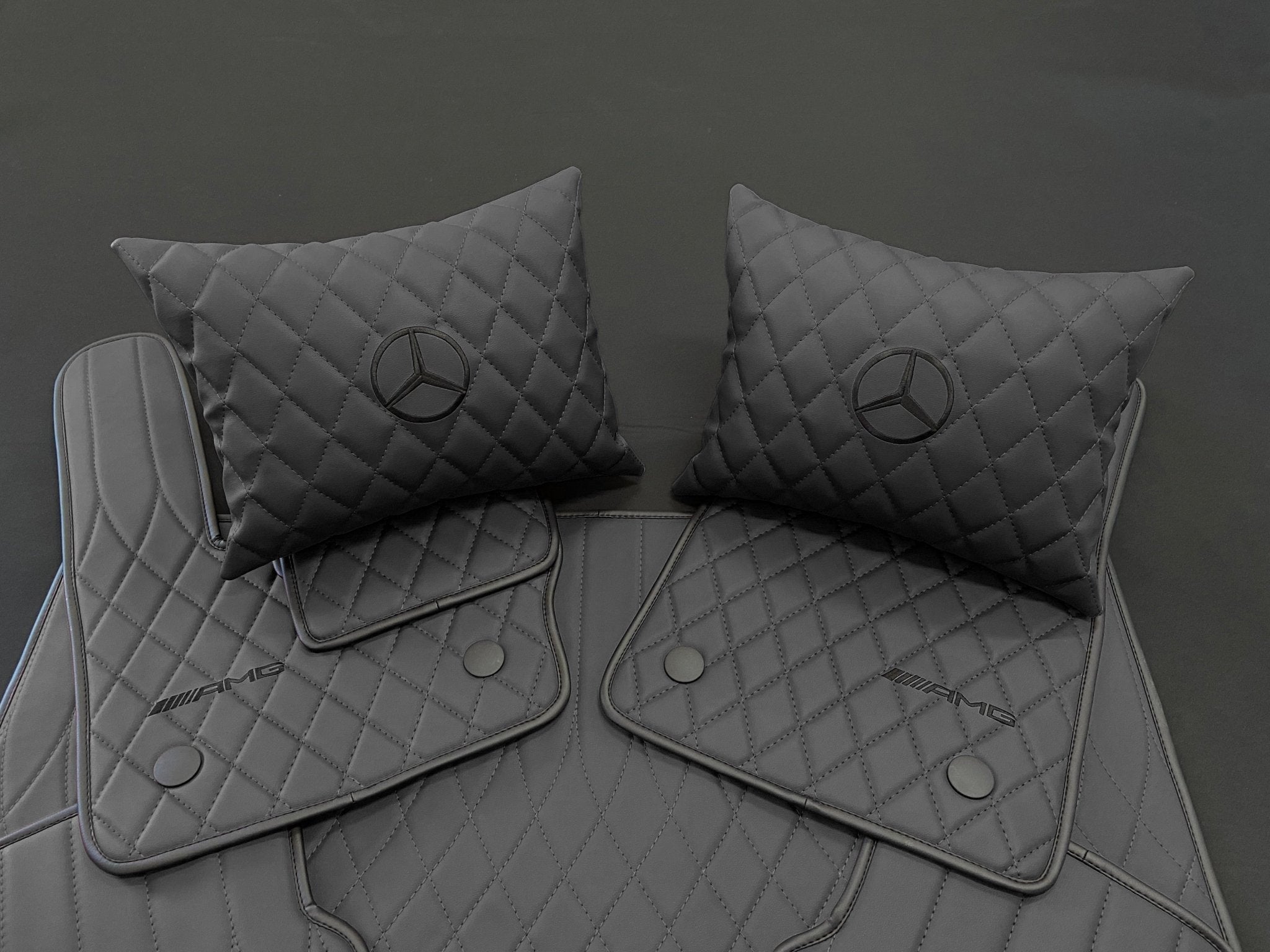 Mercedes-Benz W463A G63 G500 Floor Mats Soft Black Leather Black Stitching Logo Emblem - Custom Class
