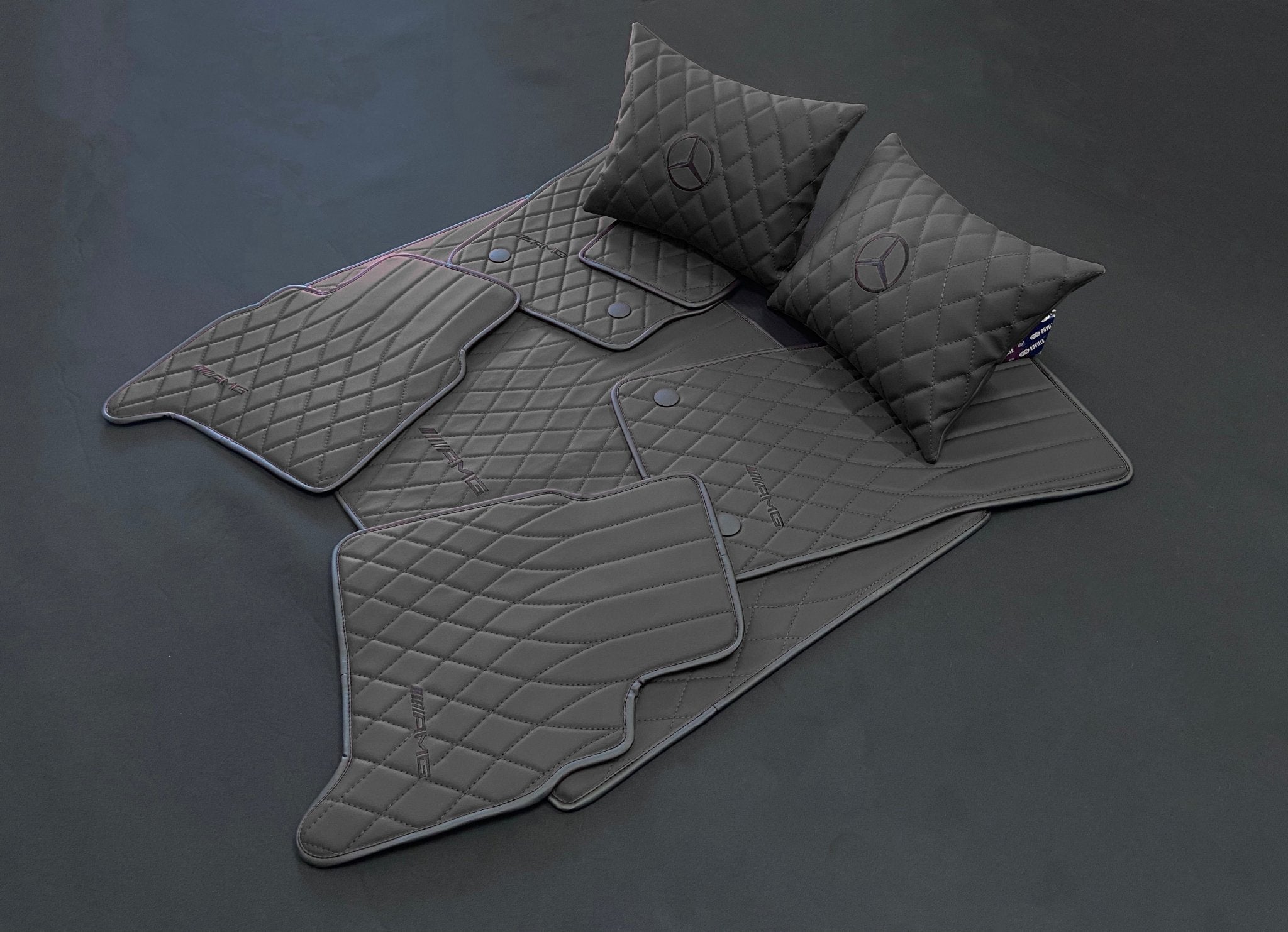 Mercedes-Benz W463A G63 G500 Floor Mats Soft Black Leather Black Stitching Logo Emblem - Custom Class