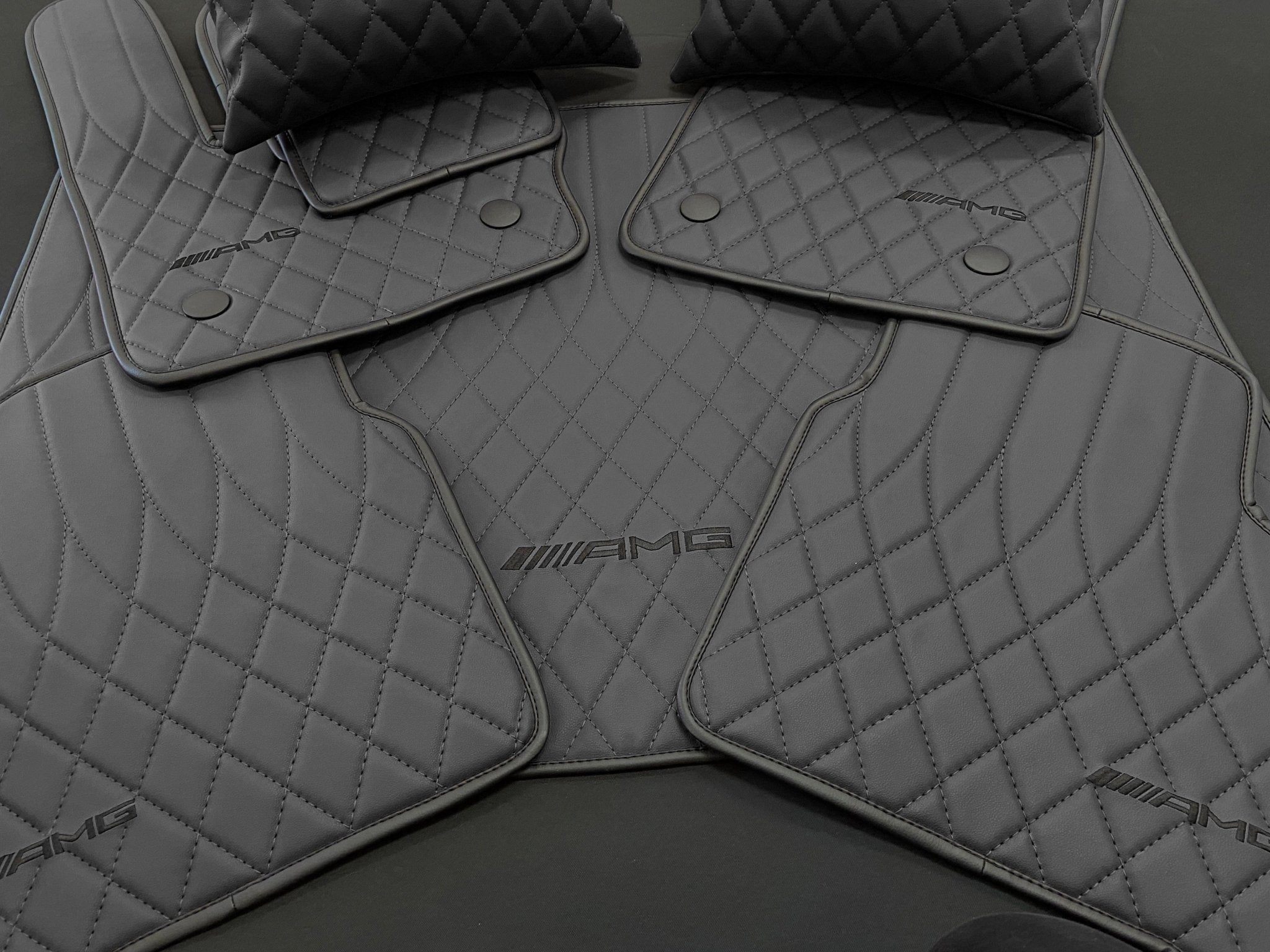 Mercedes-Benz W463A G63 G500 Floor Mats Soft Black Leather Black Stitching Logo Emblem - Custom Class