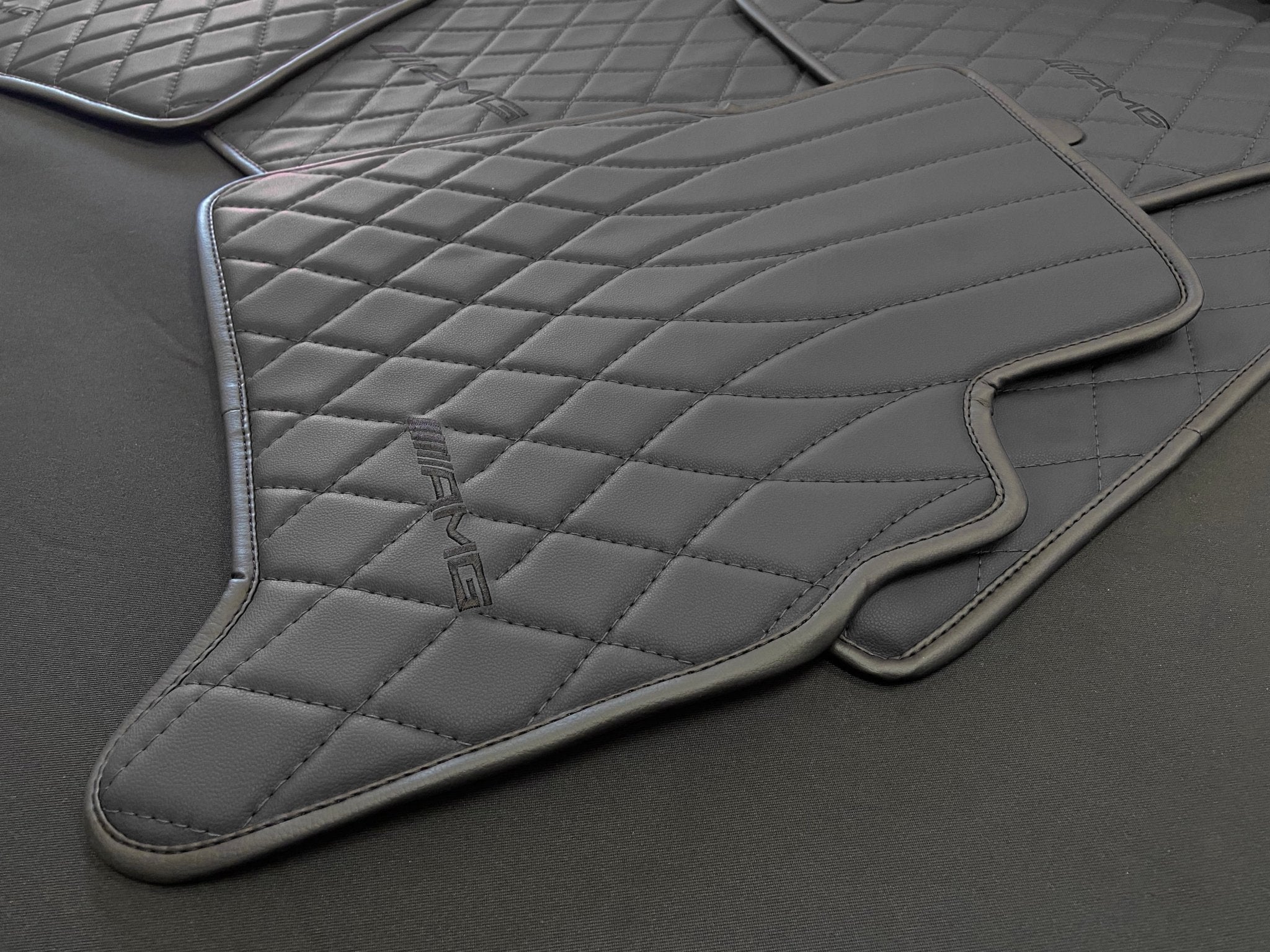 Mercedes-Benz W463A G63 G500 Floor Mats Soft Black Leather Black Stitching Logo Emblem - Custom Class