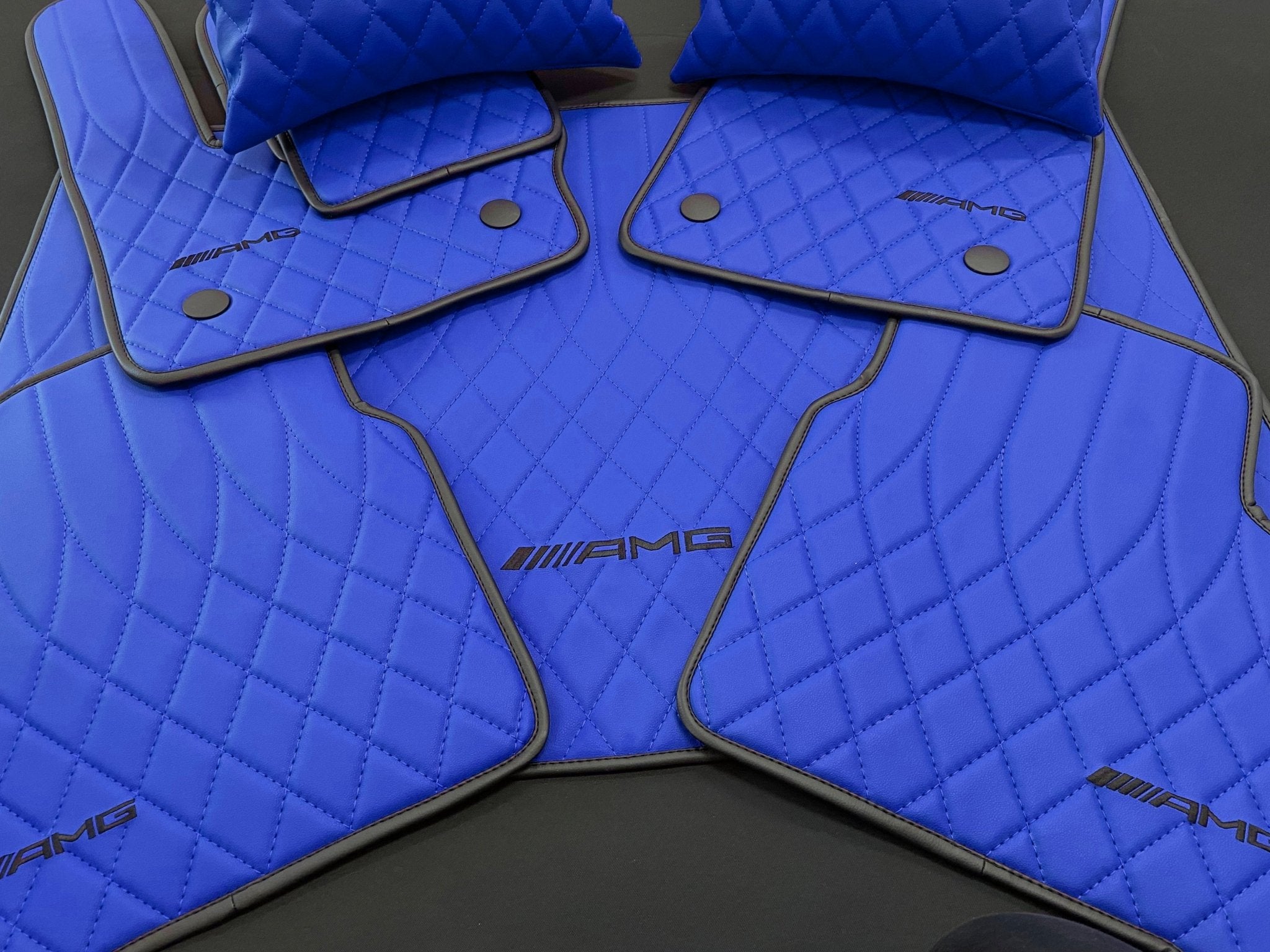 Mercedes-Benz W463A G63 G500 Floor Mats Soft Blue Leather Black Stitching Logo Emblem - Custom Class