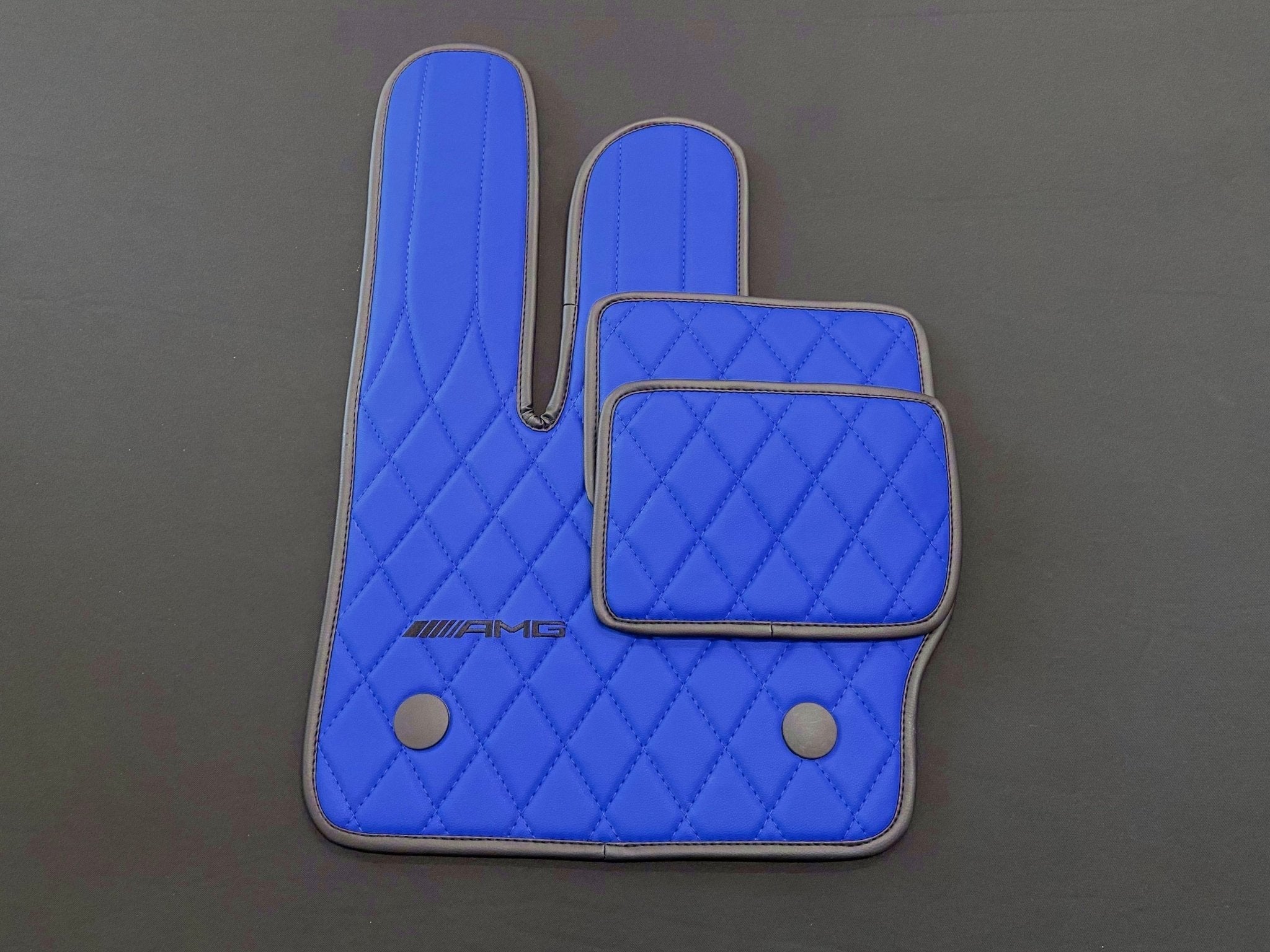 Mercedes-Benz W463A G63 G500 Floor Mats Soft Blue Leather Black Stitching Logo Emblem - Custom Class