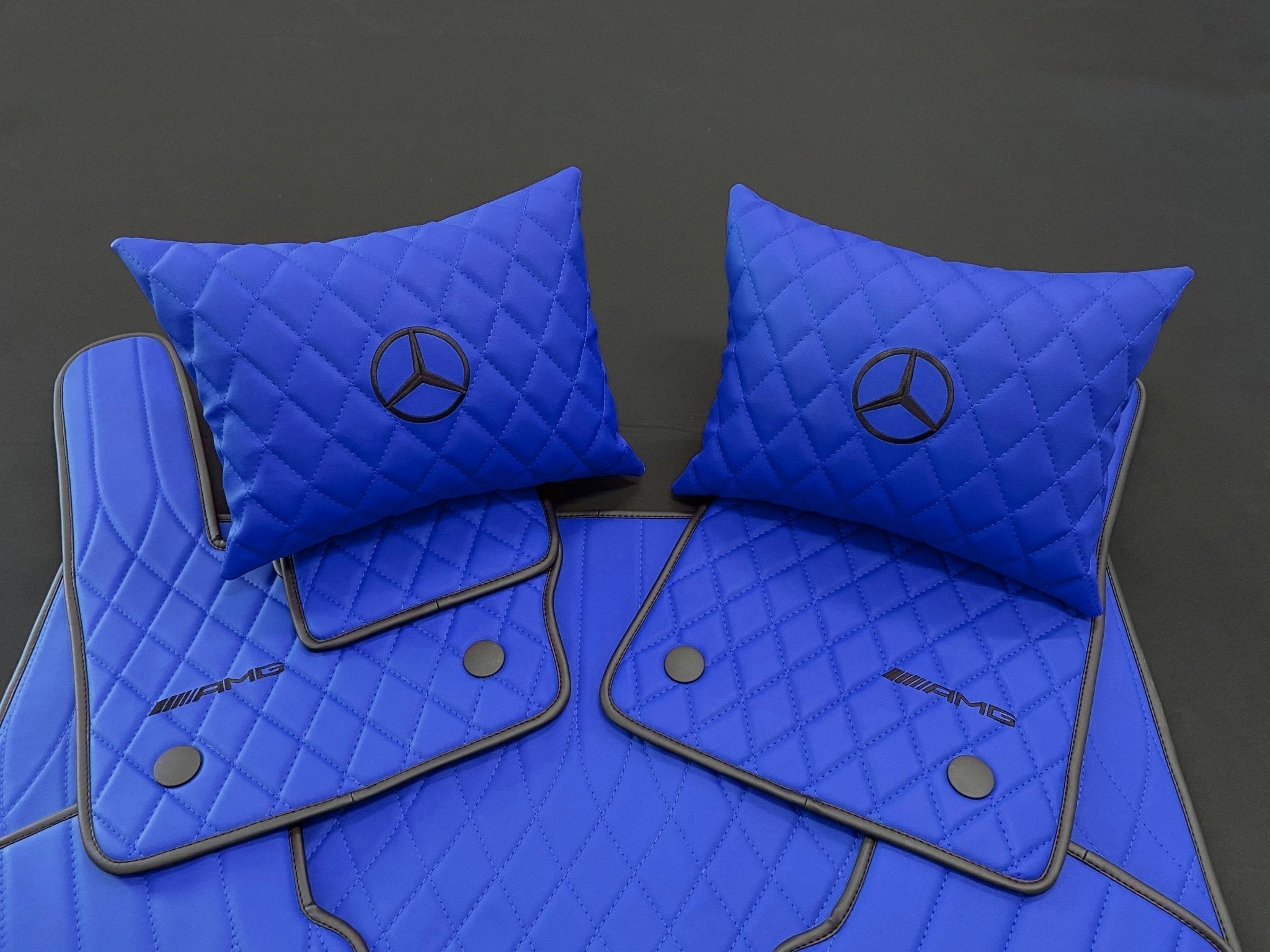 Mercedes-Benz W463A G63 G500 Floor Mats Soft Blue Leather Black Stitching Logo Emblem - Custom Class