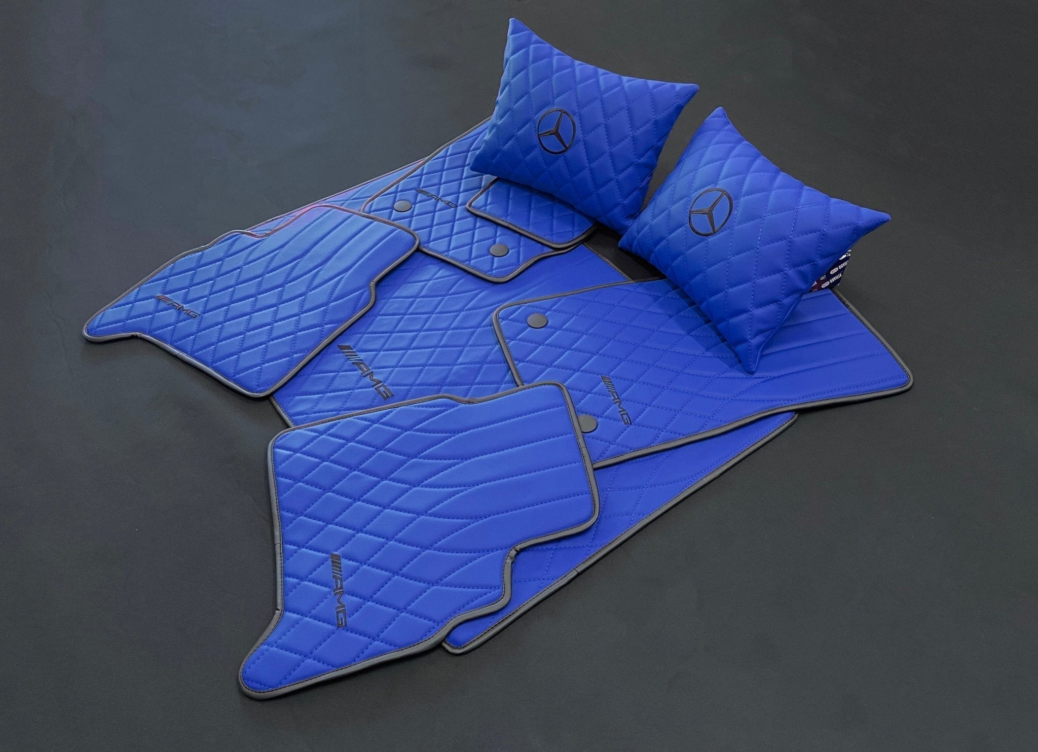 Mercedes-Benz W463A G63 G500 Floor Mats Soft Blue Leather Black Stitching Logo Emblem - Custom Class