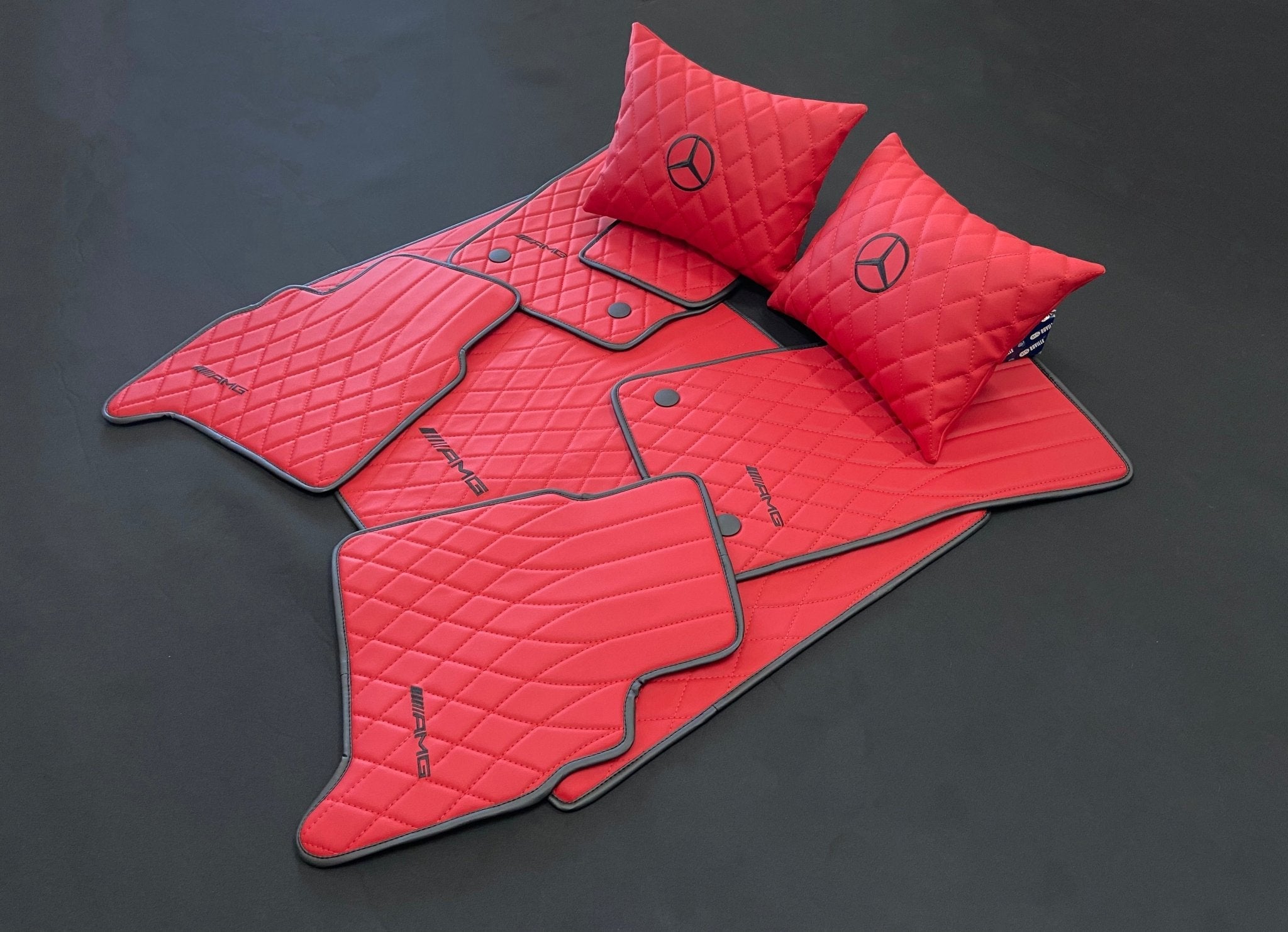 Mercedes-Benz W463A G63 G500 Floor Mats Soft Red Leather Black Stitching Logo Emblem - Custom Class