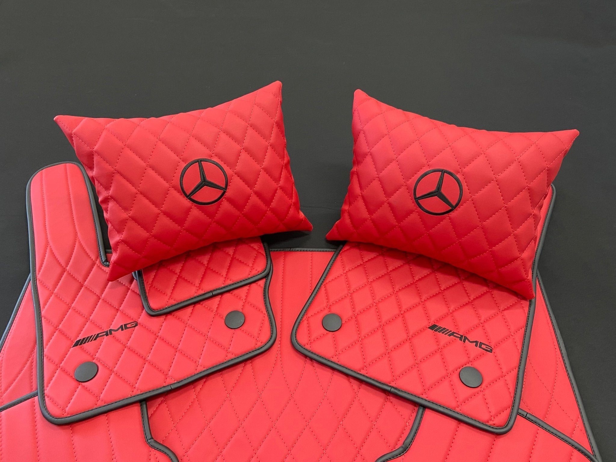 Mercedes-Benz W463A G63 G500 Floor Mats Soft Red Leather Black Stitching Logo Emblem - Custom Class