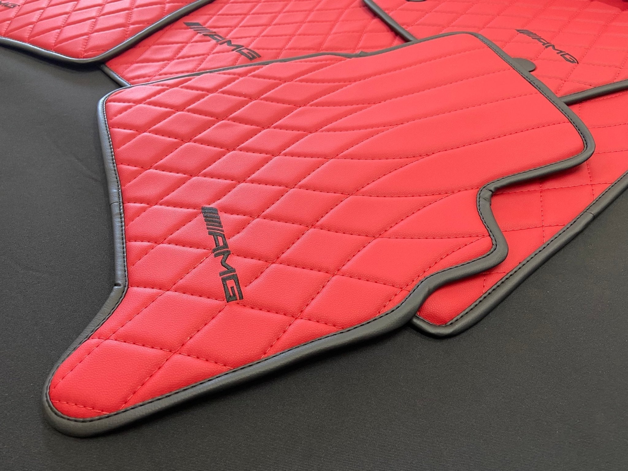 Mercedes-Benz W463A G63 G500 Floor Mats Soft Red Leather Black Stitching Logo Emblem - Custom Class