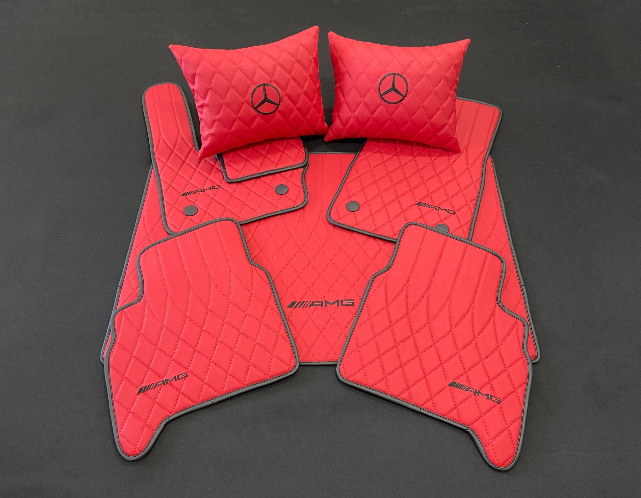 Mercedes-Benz W463A G63 G500 Floor Mats Soft Red Leather Black Stitching Logo Emblem - Custom Class