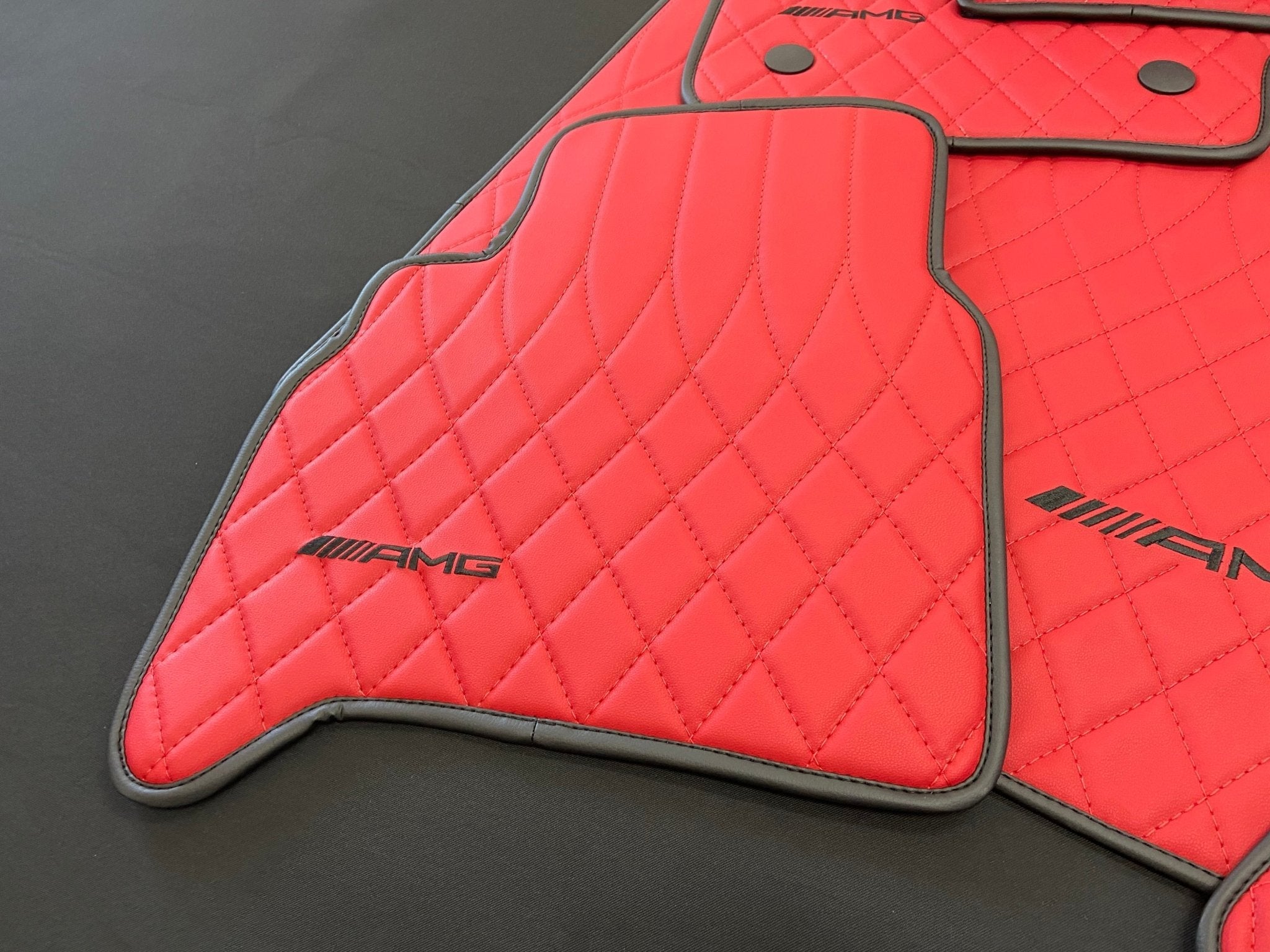Mercedes-Benz W463A G63 G500 Floor Mats Soft Red Leather Black Stitching Logo Emblem - Custom Class