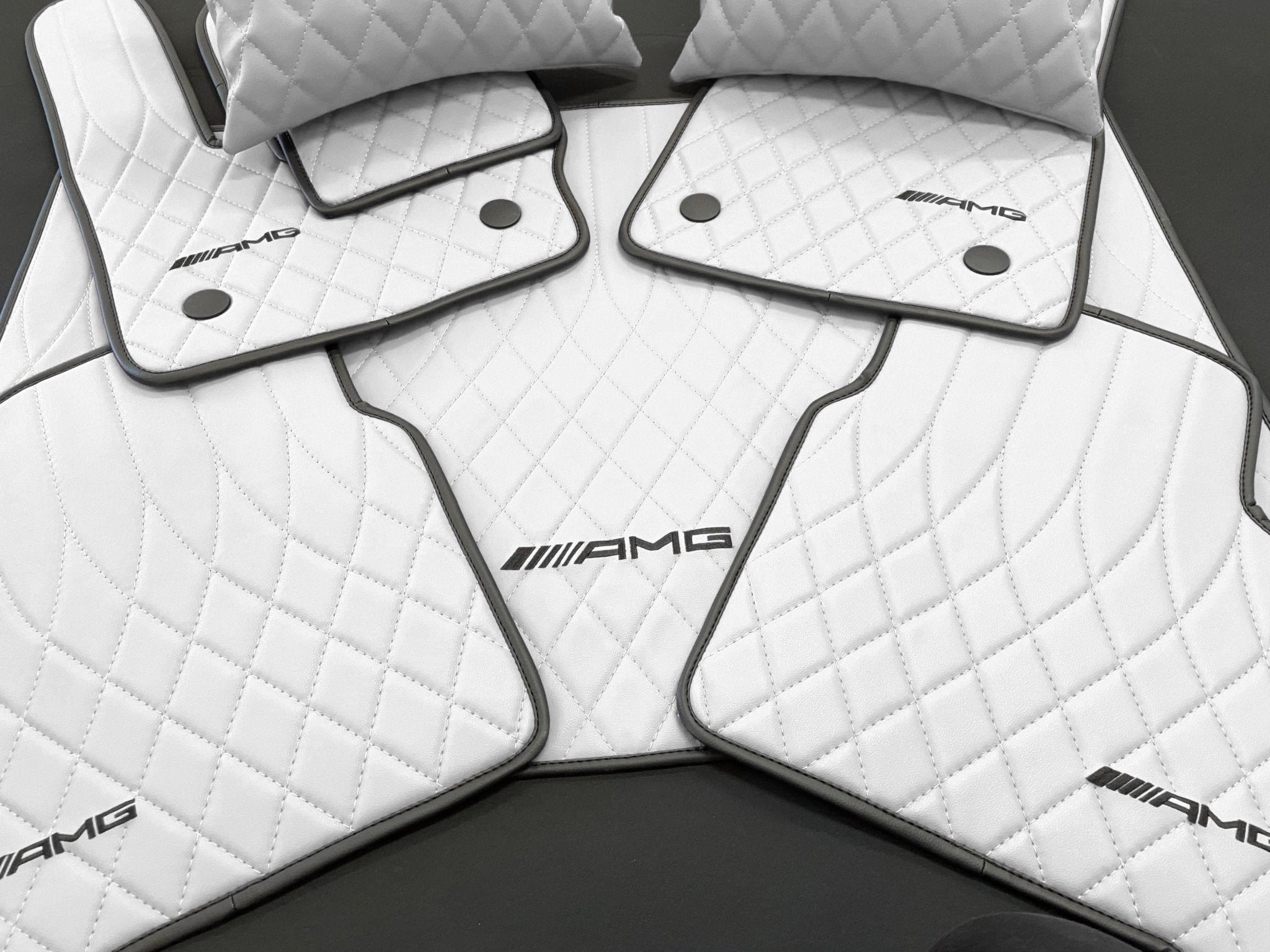Mercedes-Benz W463A G63 G500 Floor Mats Soft White Leather Black Stitching Logo Emblem - Custom Class