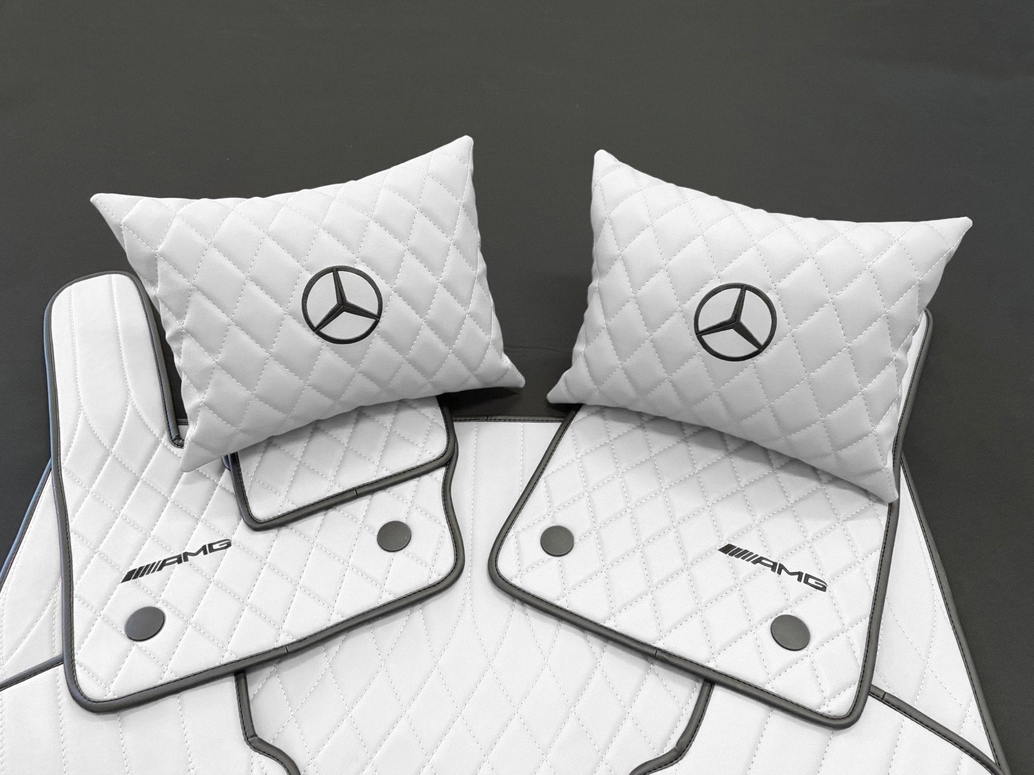 Mercedes-Benz W463A G63 G500 Floor Mats Soft White Leather Black Stitching Logo Emblem - Custom Class