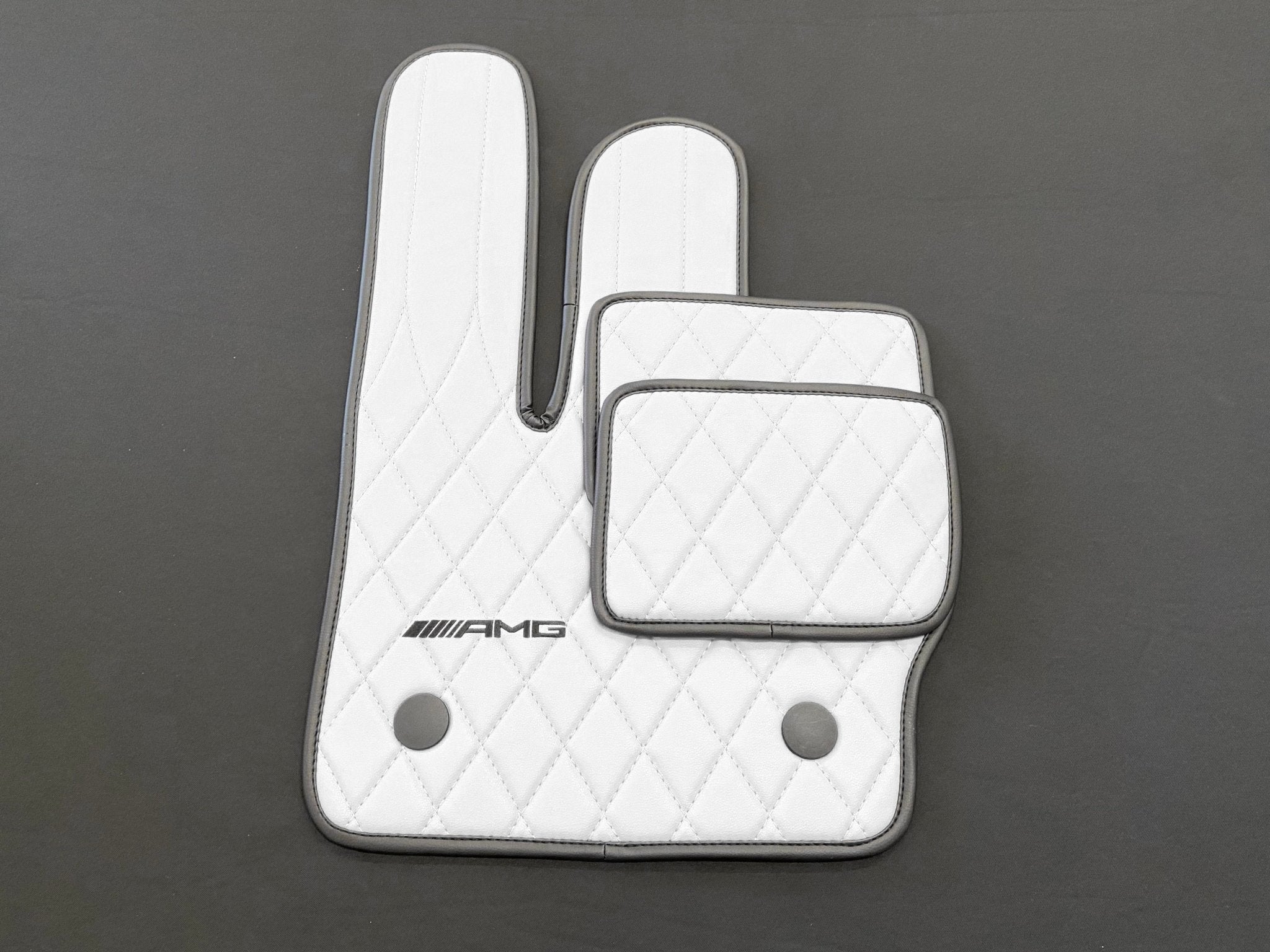 Mercedes-Benz W463A G63 G500 Floor Mats Soft White Leather Black Stitching Logo Emblem - Custom Class