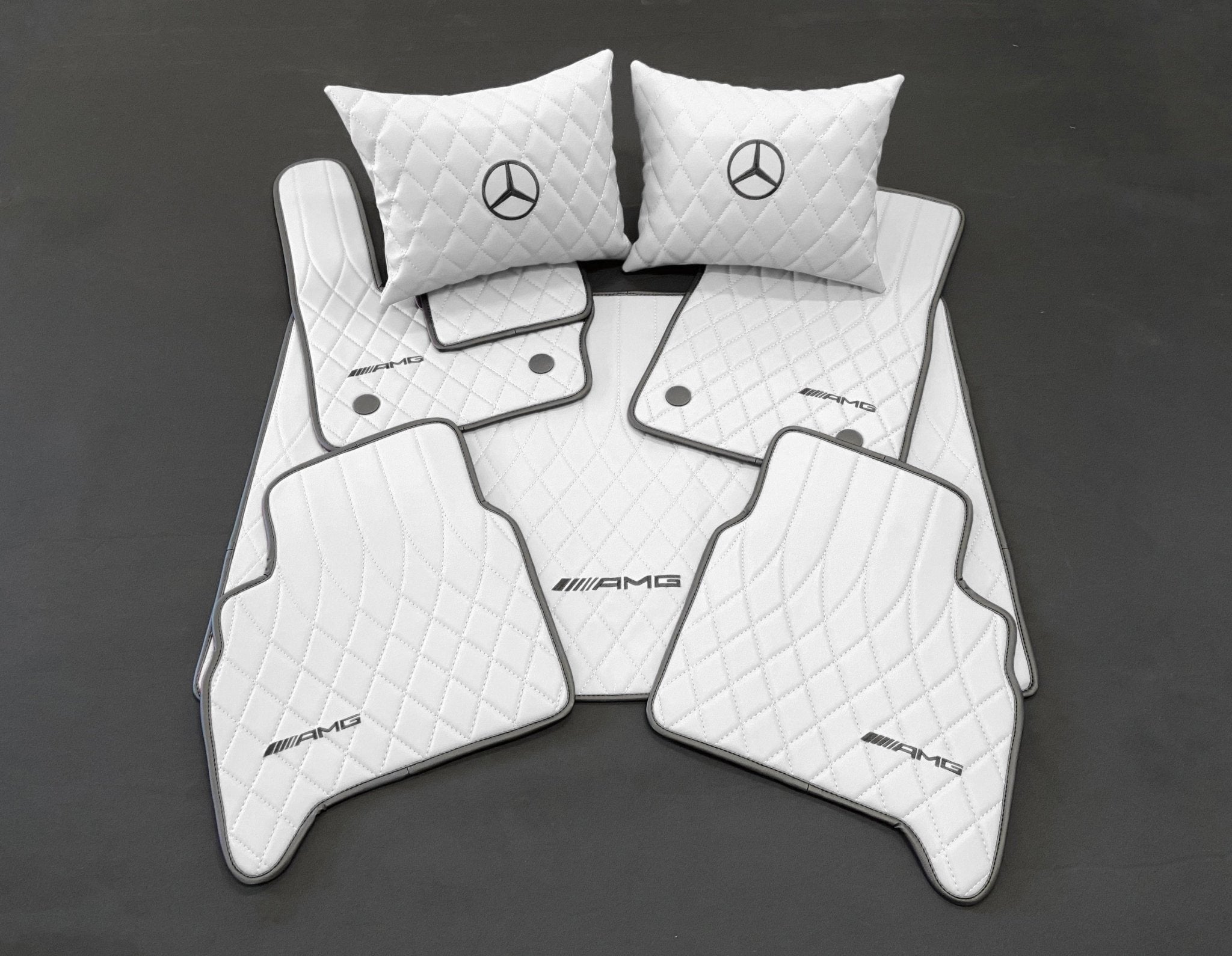 Mercedes-Benz W463A G63 G500 Floor Mats Soft White Leather Black Stitching Logo Emblem - Custom Class
