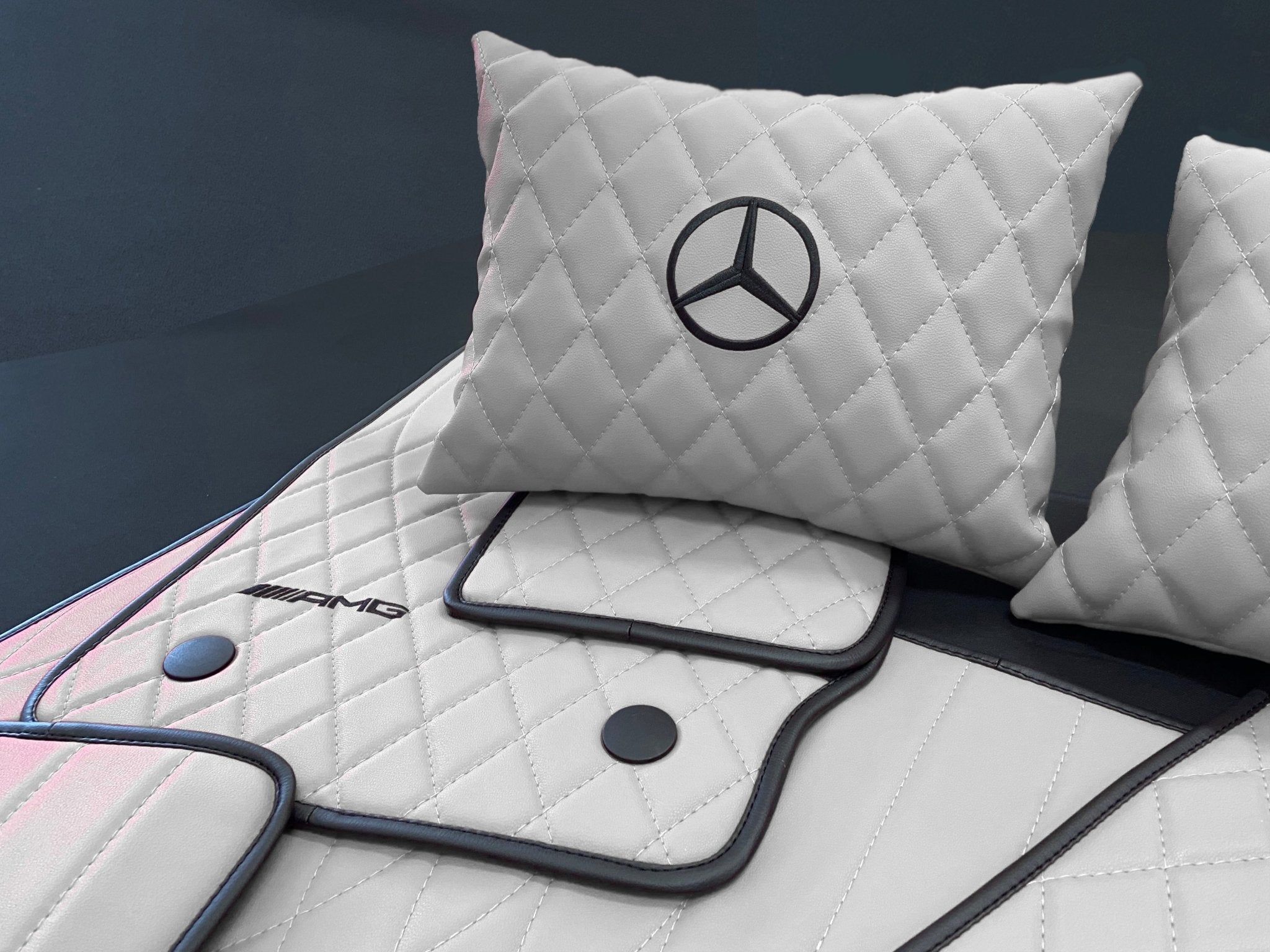 Mercedes-Benz W463A G63 G500 Floor Mats Soft White Leather Black Stitching Logo Emblem - Custom Class