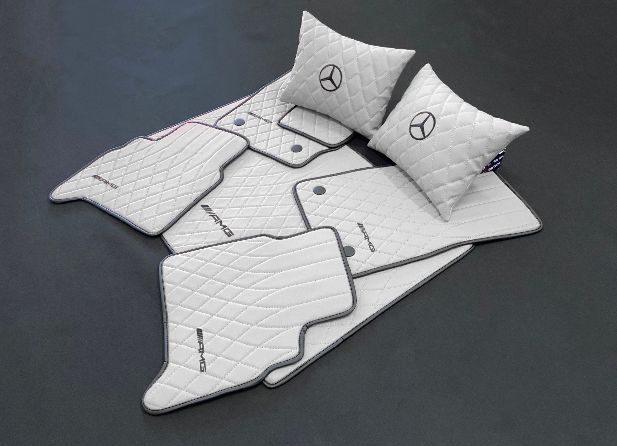 Mercedes-Benz W463A G63 G500 Floor Mats Soft White Leather Black Stitching Logo Emblem - Custom Class