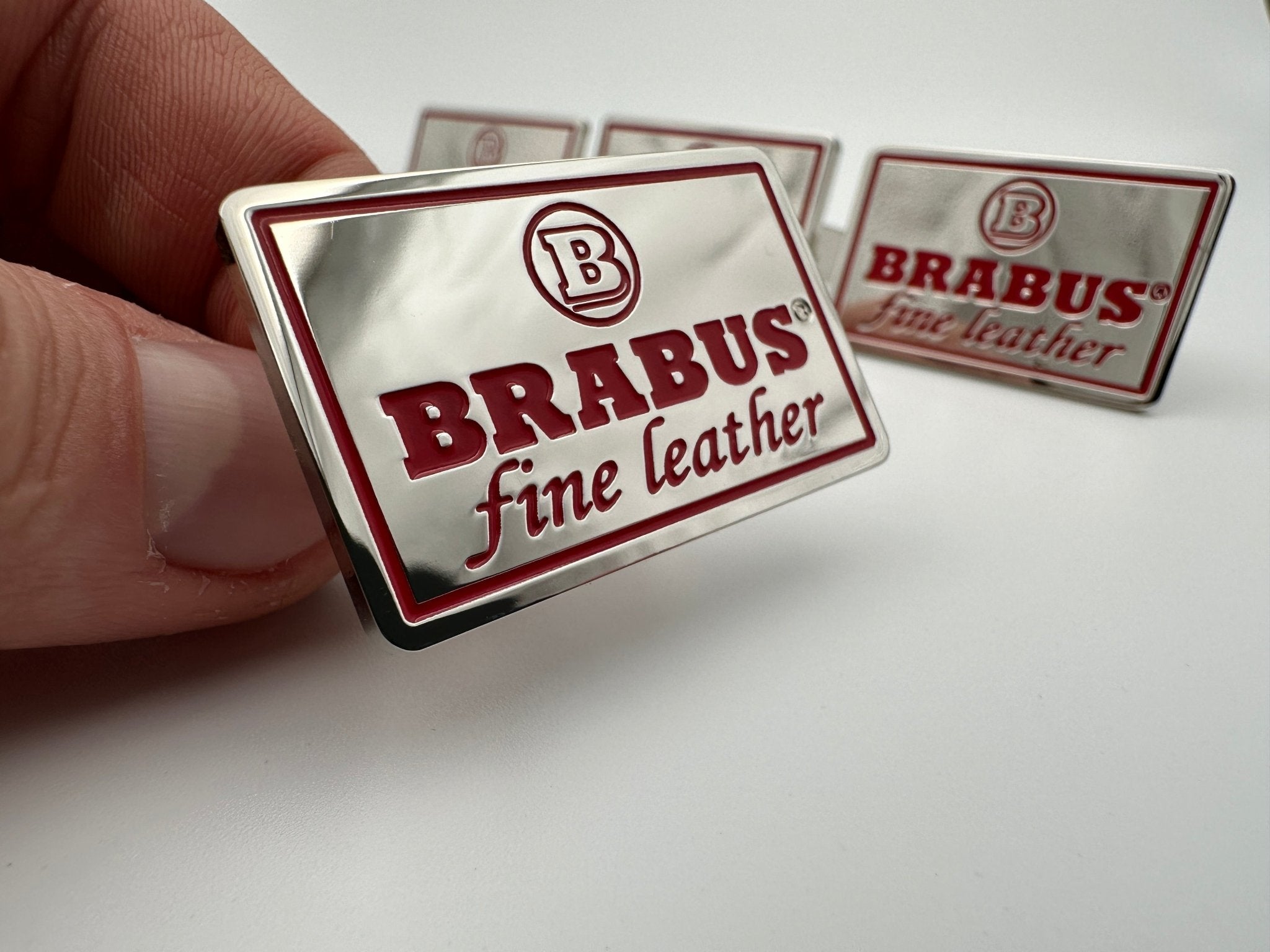 Metal Brabus Fine Leather silver red seats emblems badges logos set for Mercedes-Benz W463 W463A G-Class - Custom Class