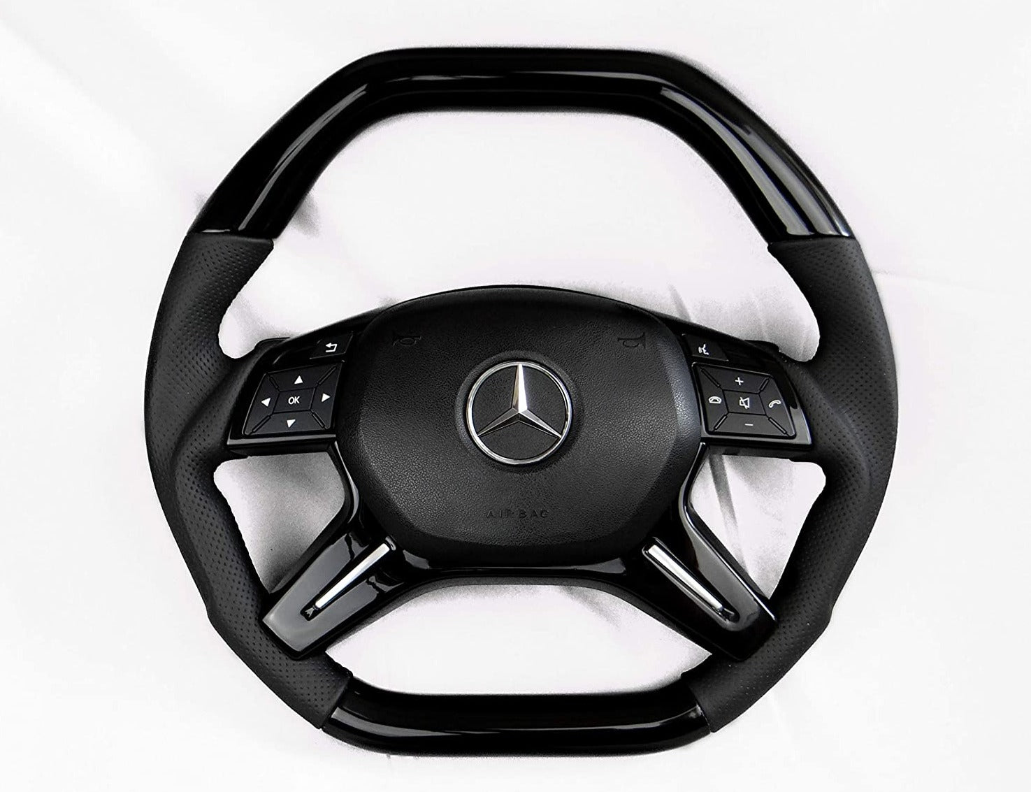 Piano Black Steering Wheel Flat top Flat bottom for Mercedes-Benz G-Class G-Wagon W463 G63 G55 G500 Perforated Leather Black Edition - Custom Class