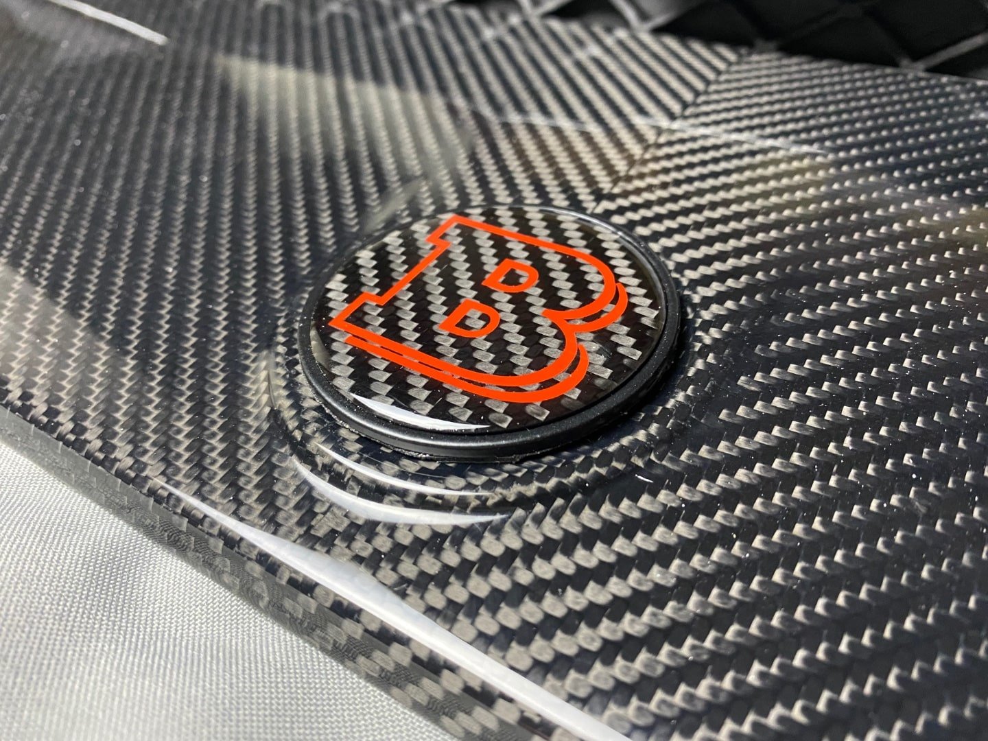 Brabus Carbon Badge Logo Emblem in Black and Red for Hood - Mercedes-Benz G-Wagon W463 W463A - Custom Class