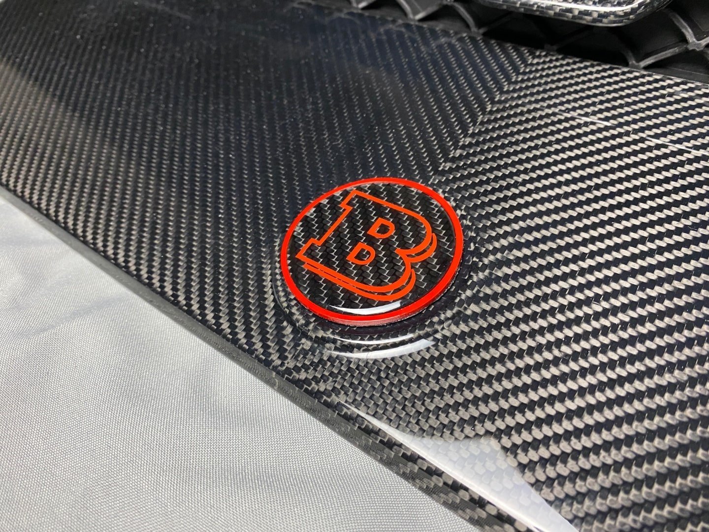 Red Brabus Badge Logo Emblem 55mm Metal + Carbon for Hood - Mercedes-Benz G-Wagon W463 W463A - Custom Class