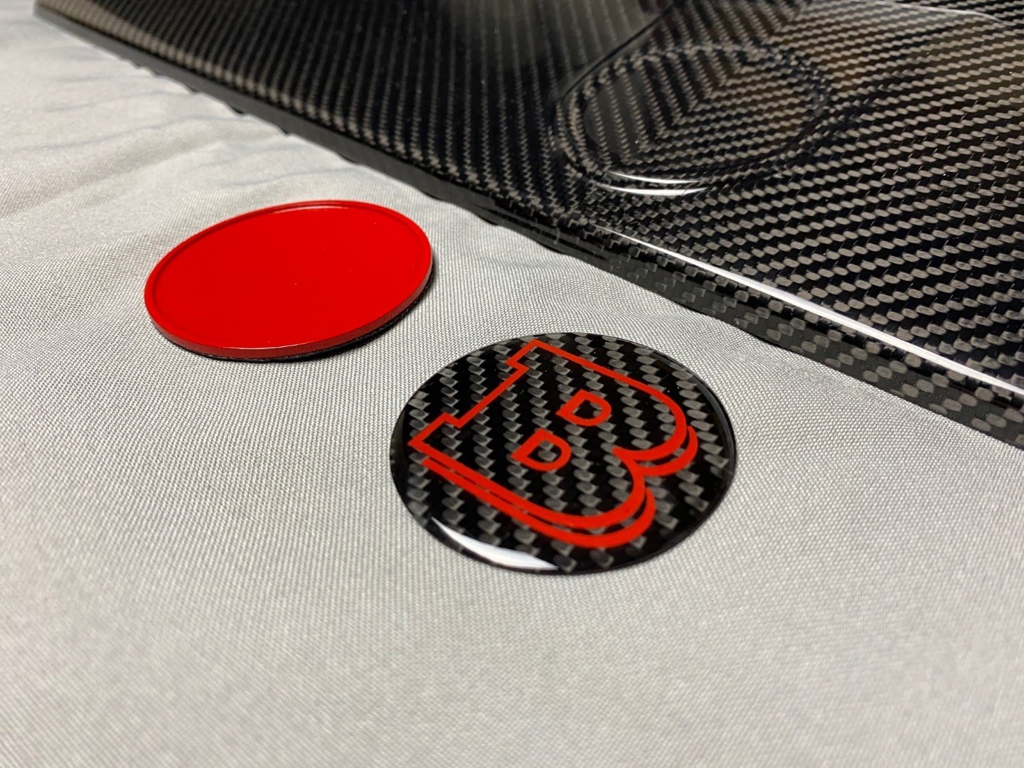 Red Brabus Badge Logo Emblem 55mm Metal + Carbon for Hood - Mercedes-Benz G-Wagon W463 W463A - Custom Class