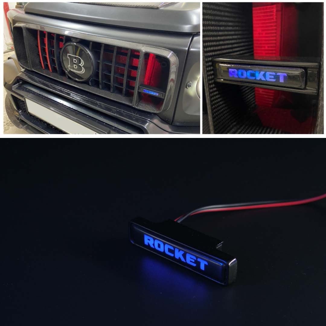Rocket style Brabus front grille blue LED illuminated logo badge emblem for Mercedes Benz G-Wagon W463A W464 2018+ - Custom Class