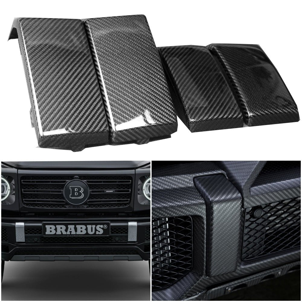 Сarbon fiber front and rear bumpers brackets fangs covers set 4 pcs for Mercedes G-Wagon W463A W464 - Custom Class