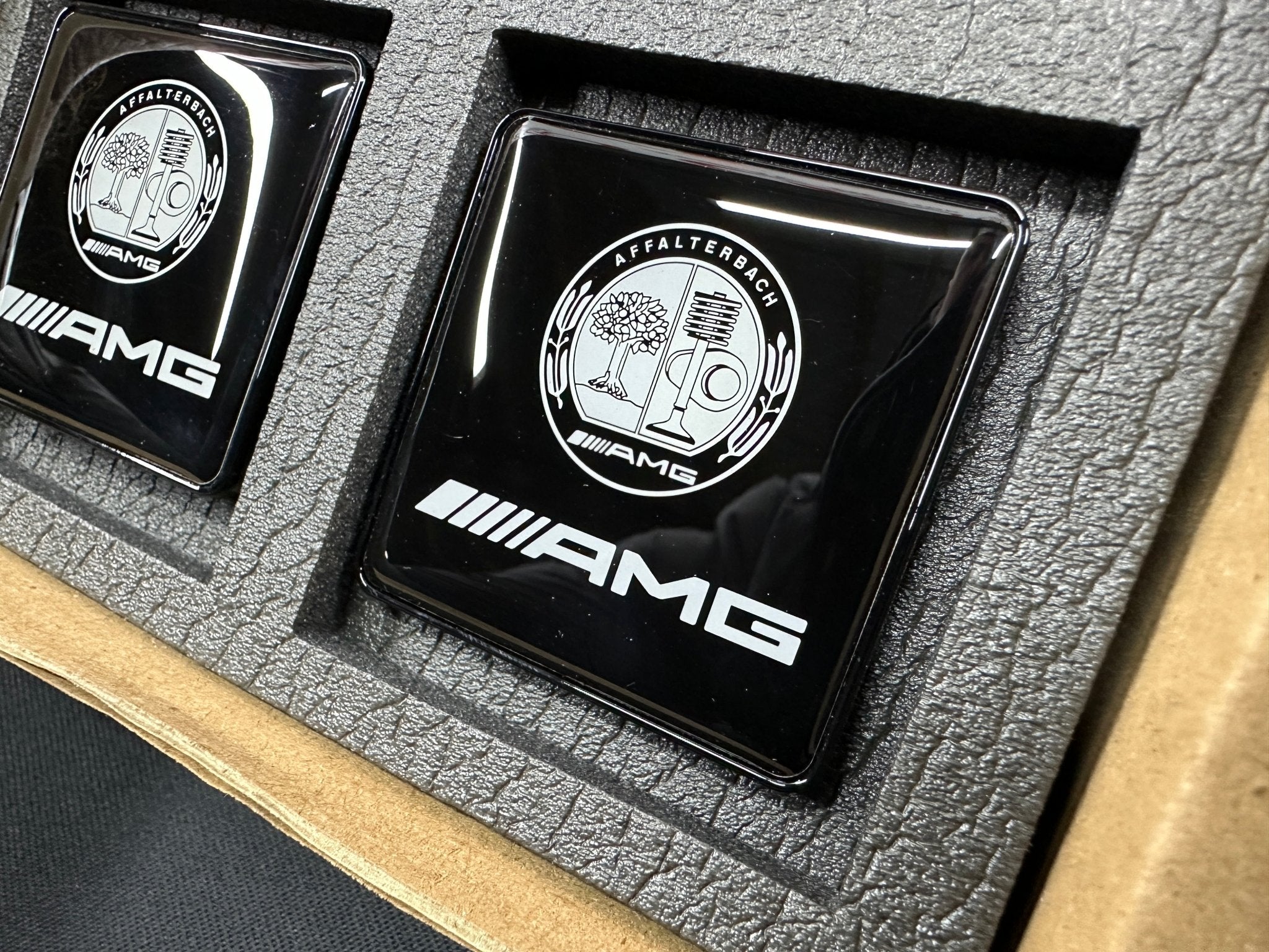 Seats Emblem set in black color with AMG Affalterbach logo for Mercedes-Benz - Custom Class