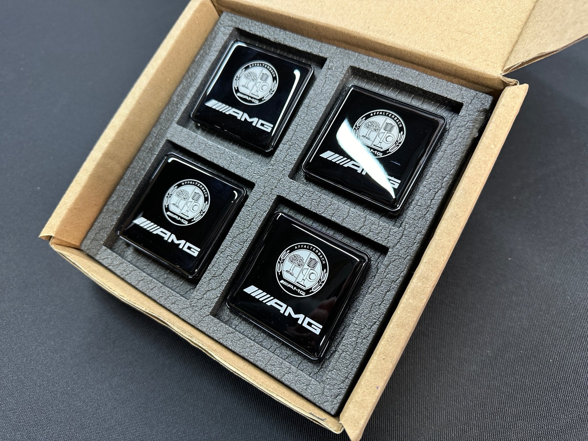 Seats Emblem set in black color with AMG Affalterbach logo for Mercedes-Benz - Custom Class