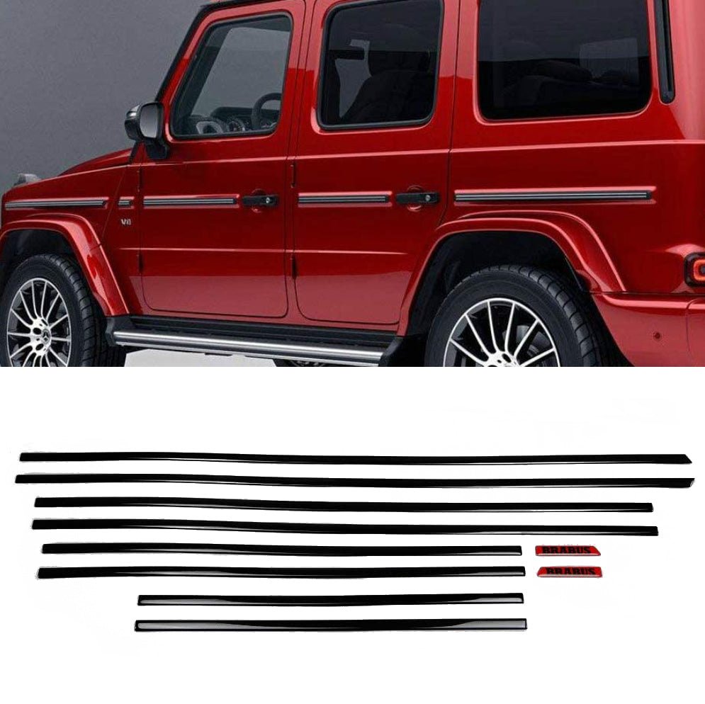 Side Body piano black Brabus style glossy moulding insertions 10 pcs for Mercedes W463A - Custom Class