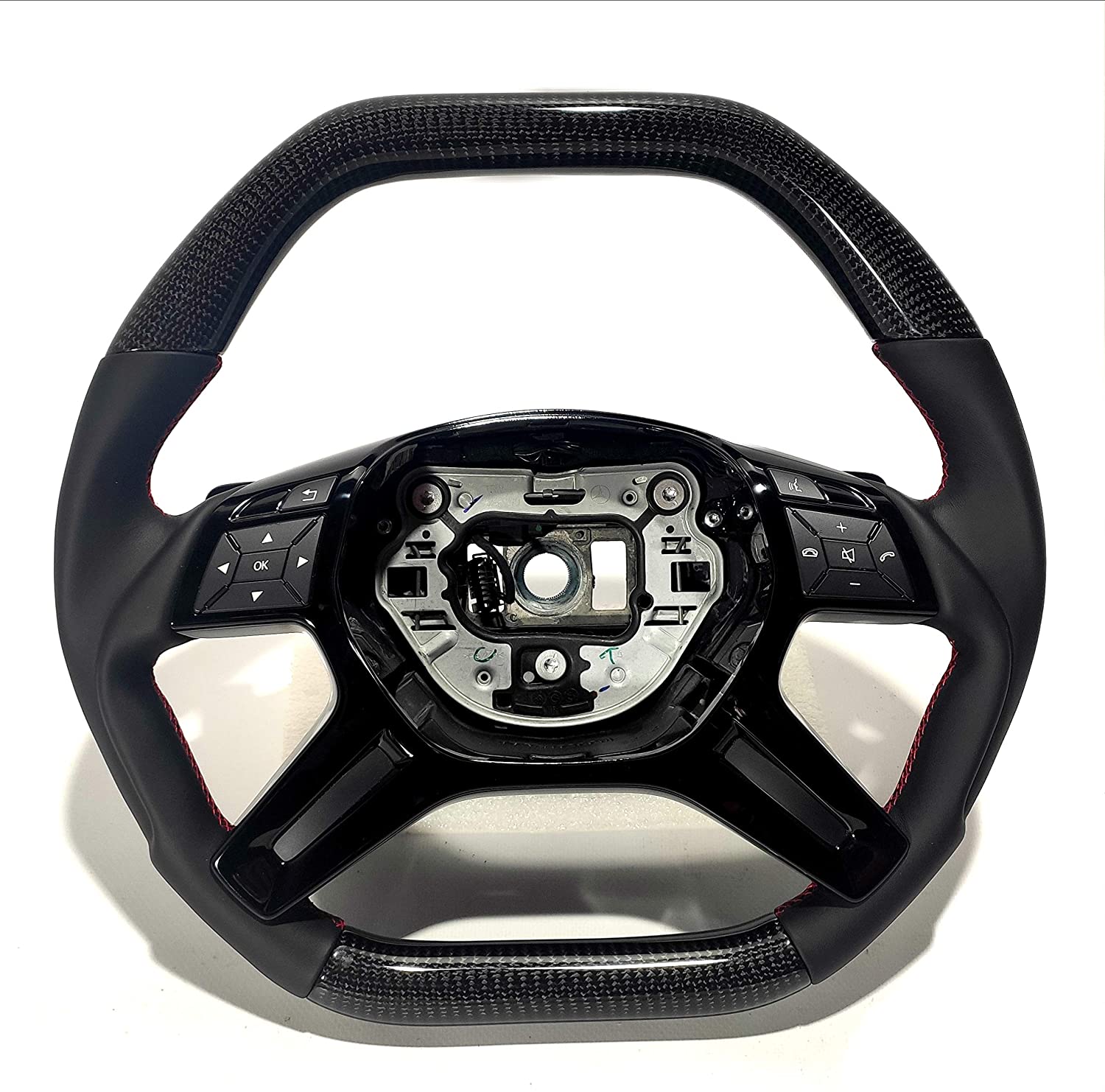 Steering Wheel Carbon Fiber Black Gloss Center Leather red stitched for Mercedes-Benz G-Wagon W463 - Custom Class