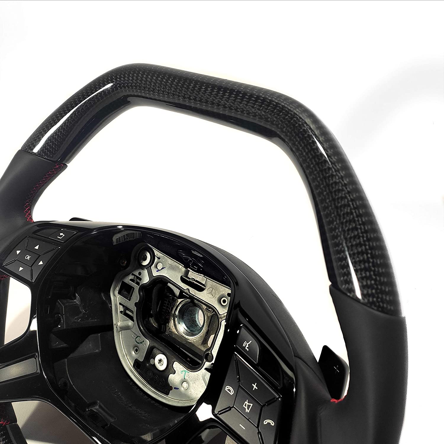 Steering Wheel Carbon Fiber Black Gloss Center Leather red stitched for Mercedes-Benz G-Wagon W463 - Custom Class