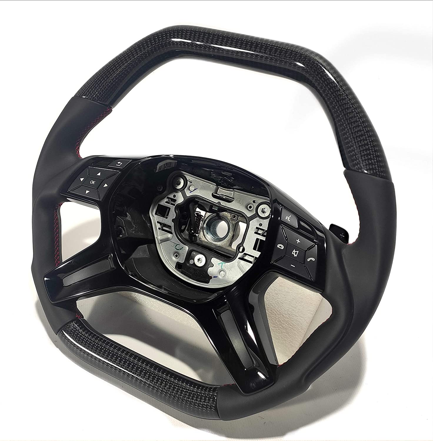 Steering Wheel Carbon Fiber Black Gloss Center Leather red stitched for Mercedes-Benz G-Wagon W463 - Custom Class