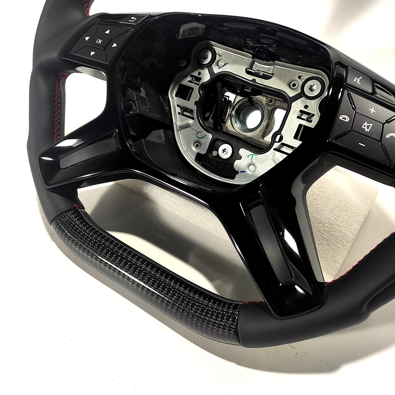 Steering Wheel Carbon Fiber Black Gloss Center Leather red stitched for Mercedes-Benz G-Wagon W463 - Custom Class