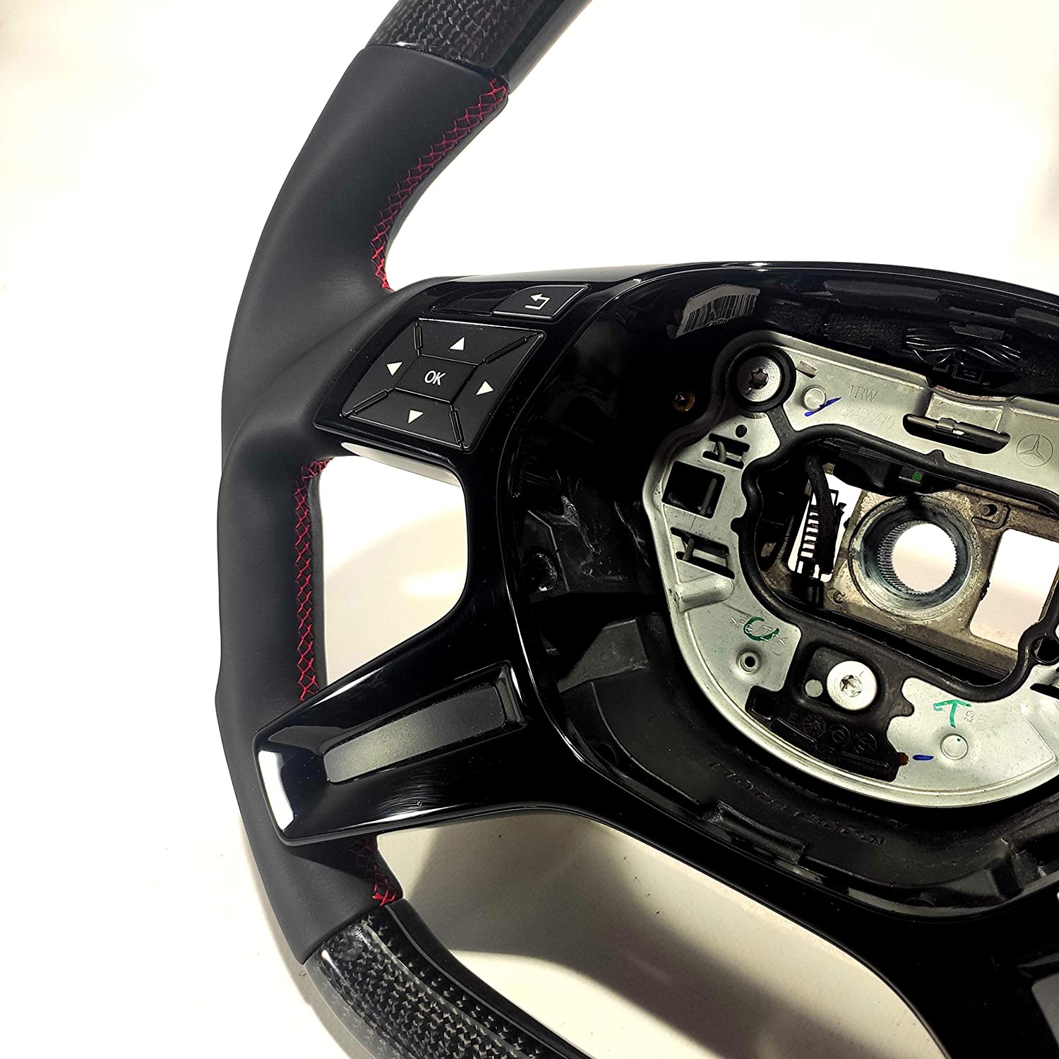 Steering Wheel Carbon Fiber Black Gloss Center Leather red stitched for Mercedes-Benz G-Wagon W463 - Custom Class