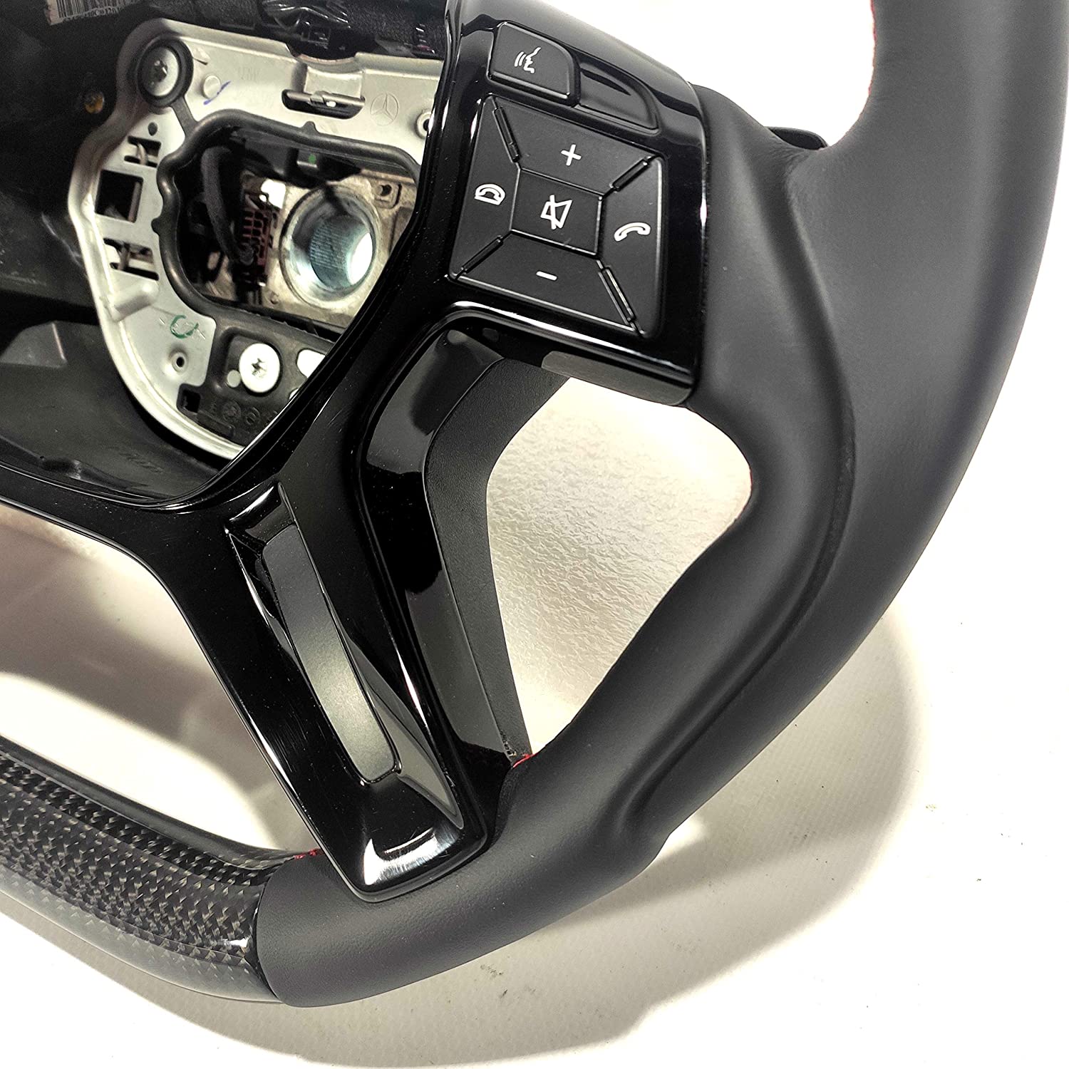 Steering Wheel Carbon Fiber Black Gloss Center Leather red stitched for Mercedes-Benz G-Wagon W463 - Custom Class