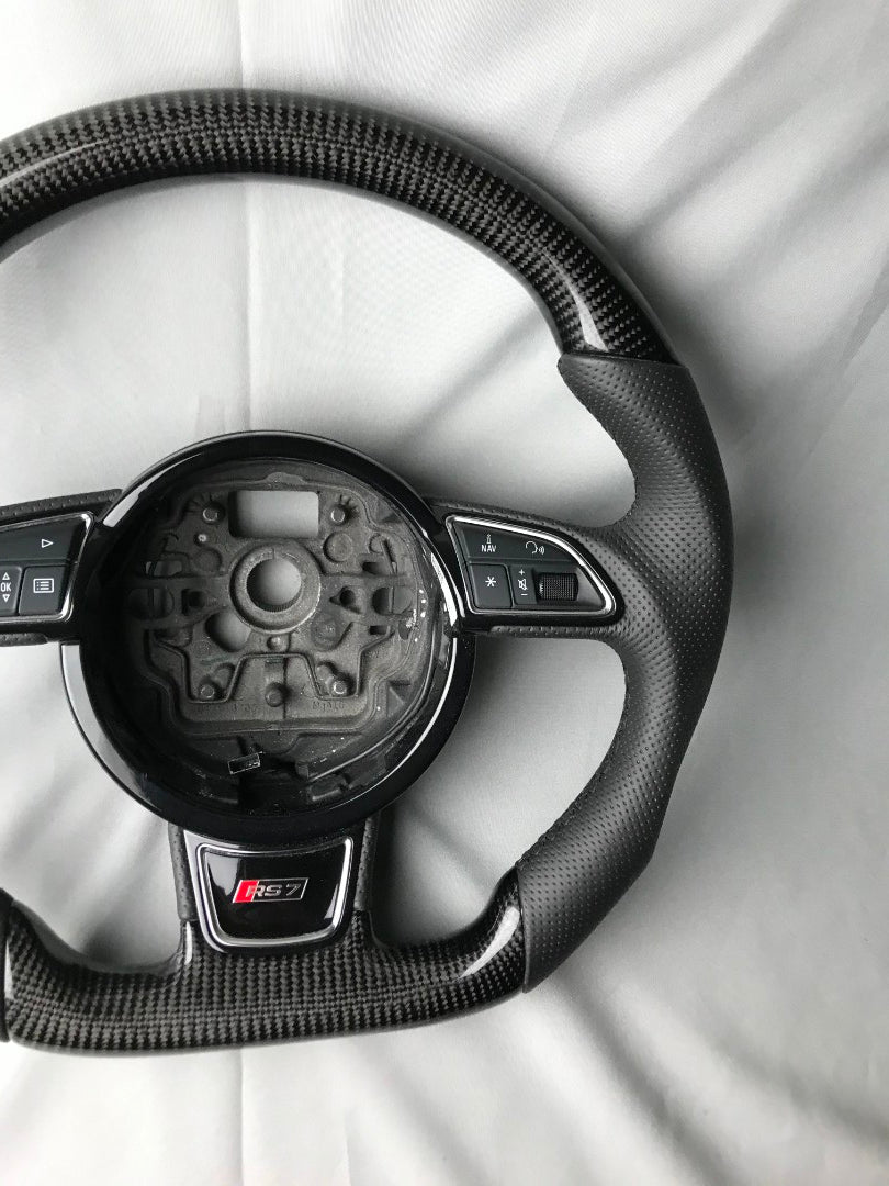 Steering Wheel carbon fiber perforated black leather flat bottom for Audi A6 A7 A8 - Custom Class